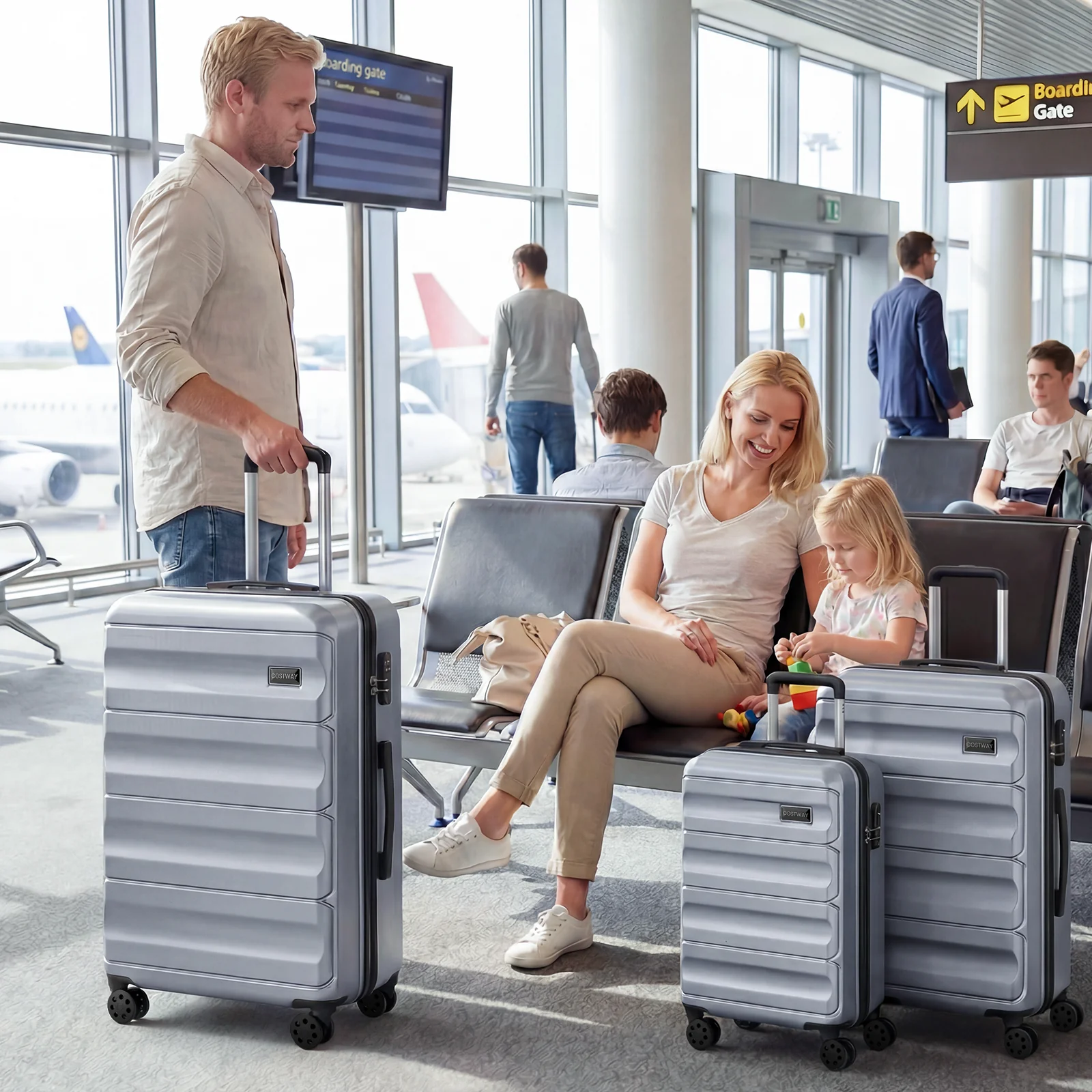3-Piece Hardside Luggage Set 20/24/28 Inch Lightweight Hardside Suitcases, Gray - Image 2