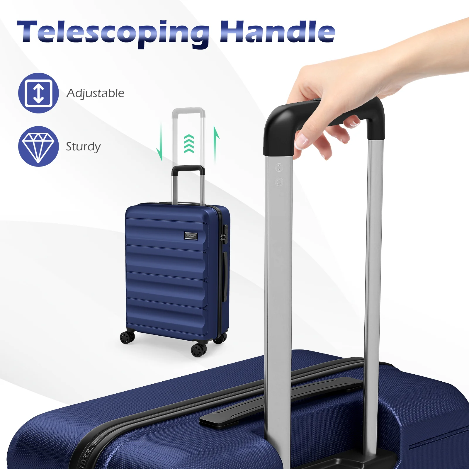 3-Piece Hardside Luggage Set 20/24/28 Inch Lightweight Hardside Suitcases, Navy - Image 10