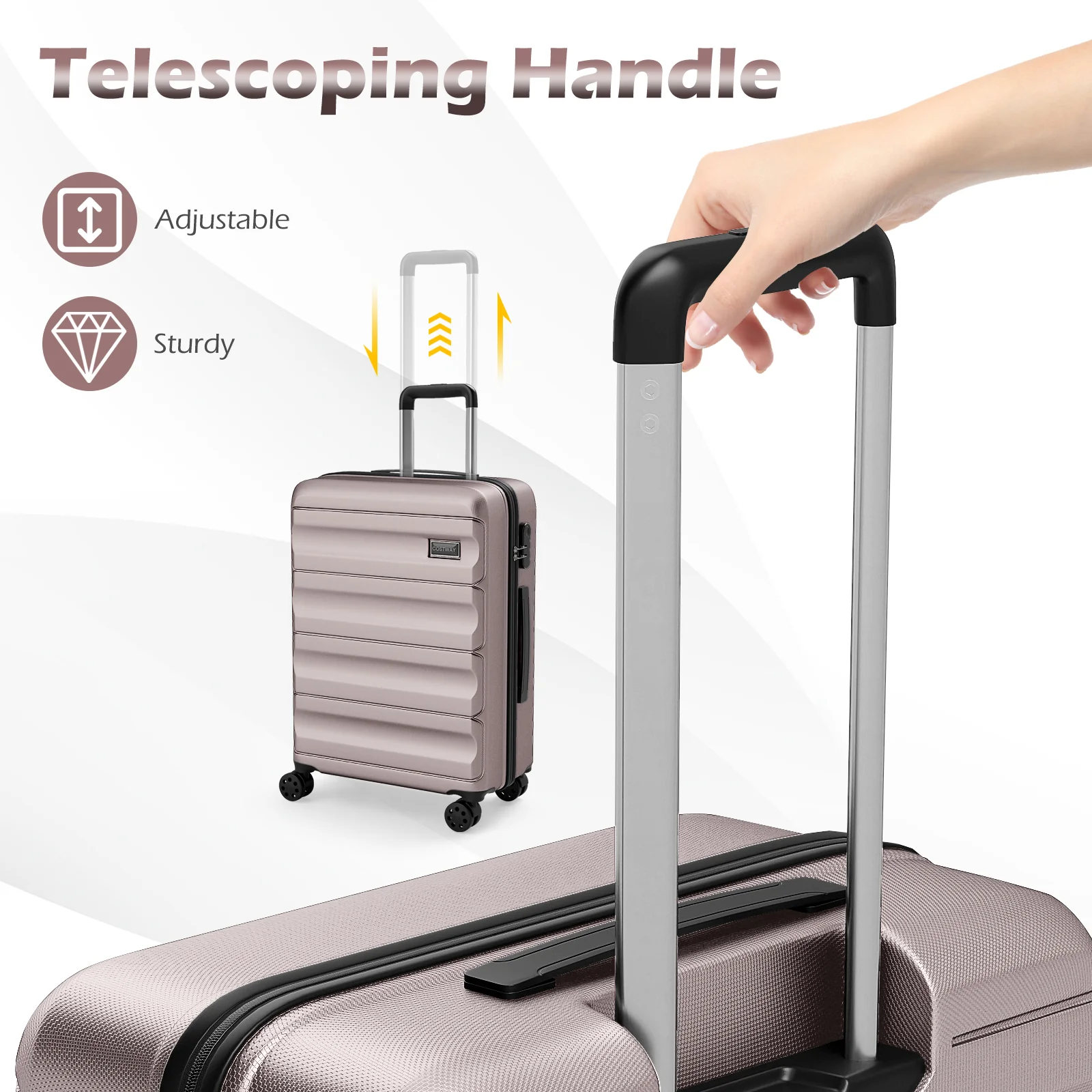 3-Piece Hardside Luggage Set 20/24/28 Inch Lightweight Hardside Suitcases, Pink - Image 10