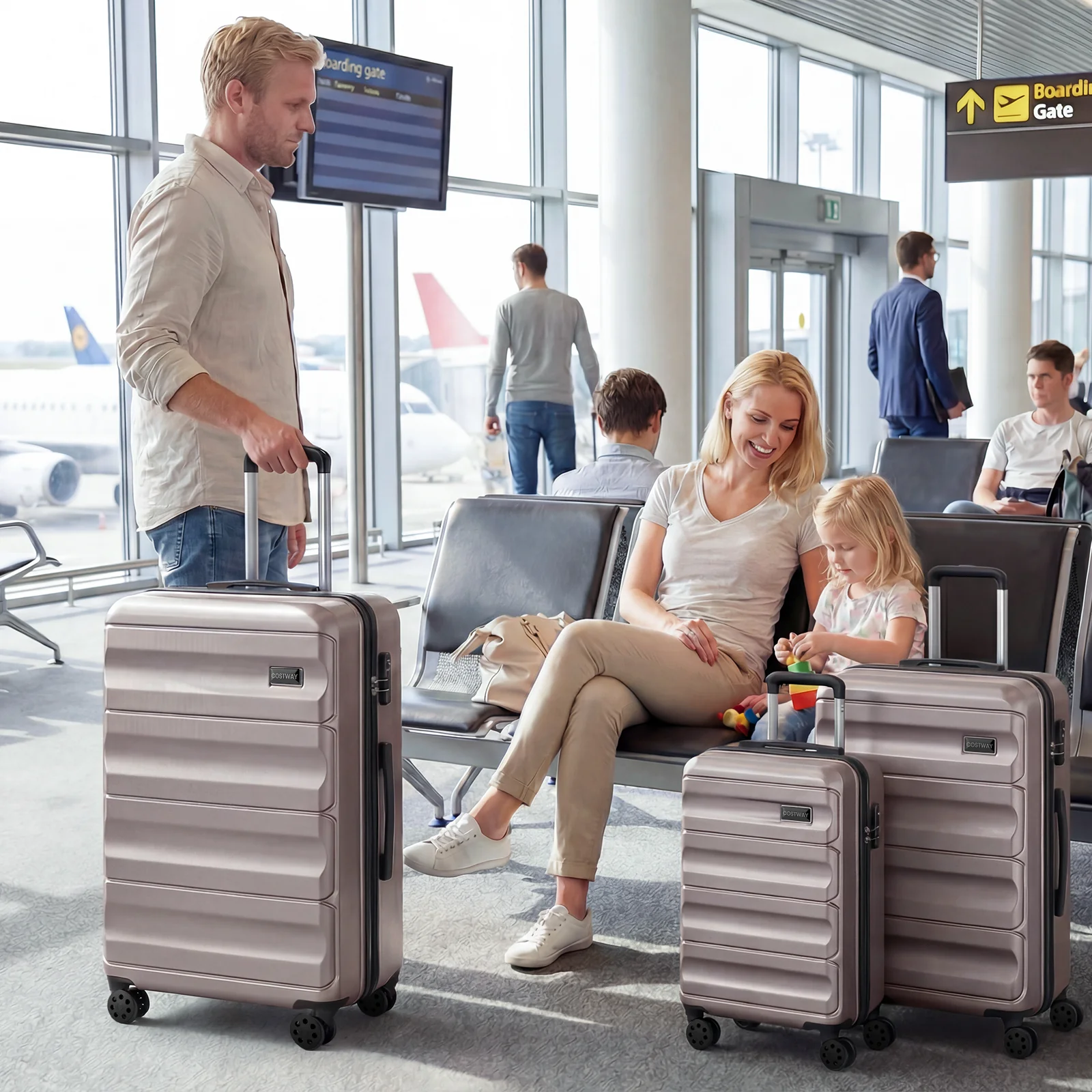 3-Piece Hardside Luggage Set 20/24/28 Inch Lightweight Hardside Suitcases, Pink - Image 2
