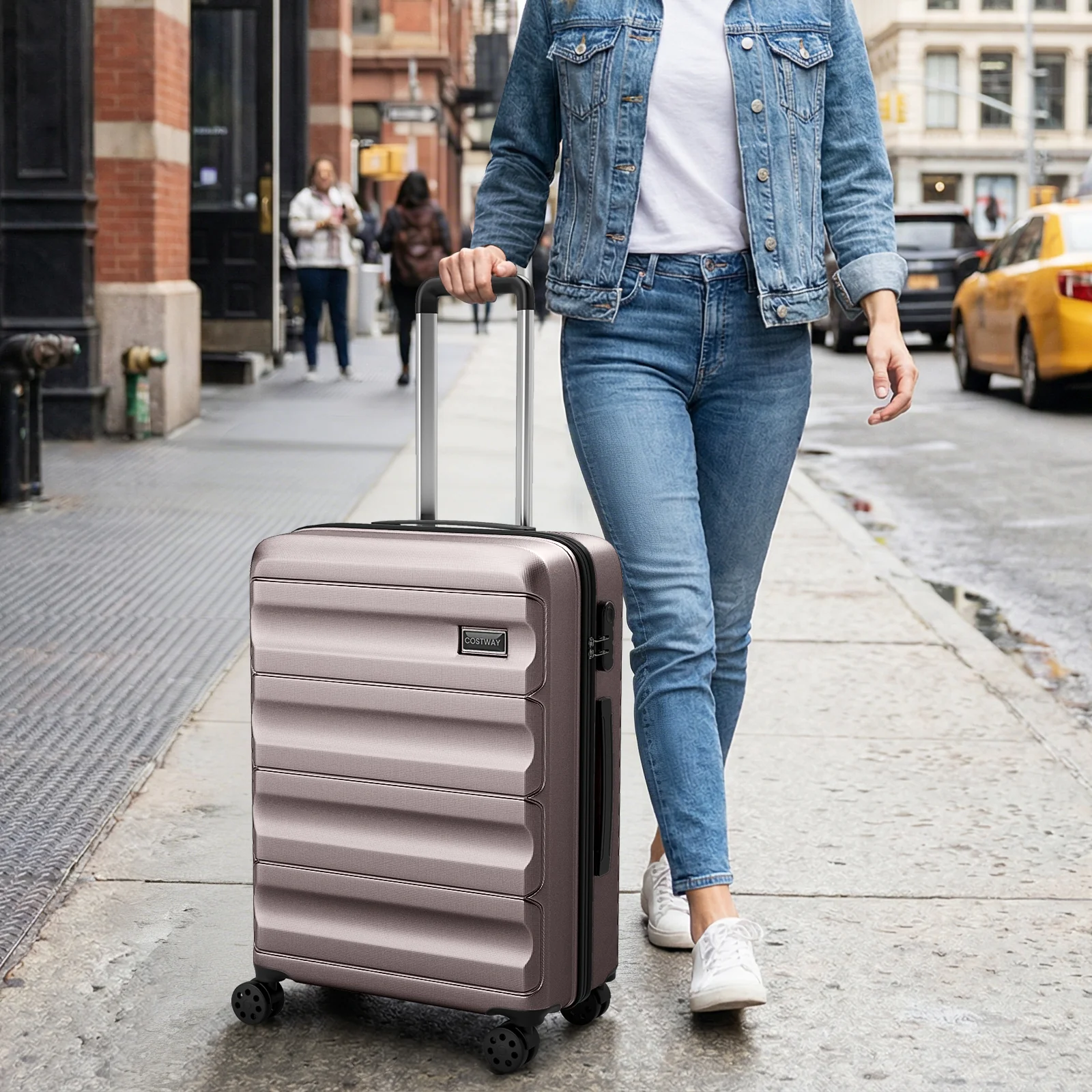 3-Piece Hardside Luggage Set 20/24/28 Inch Lightweight Hardside Suitcases, Pink - Image 3