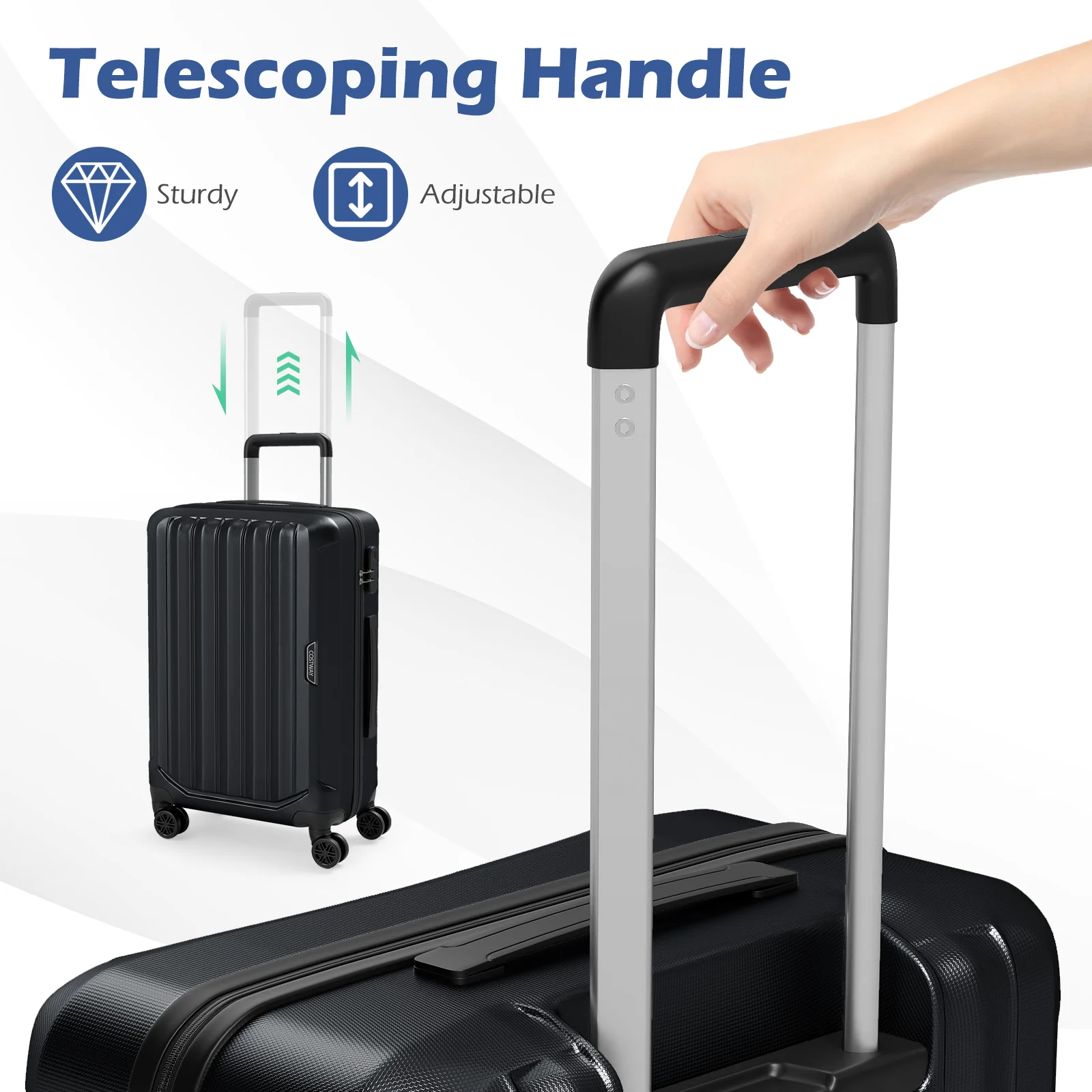 3-Piece Hardside Luggage Set (20/24/28 Inch) Lightweight with 3-Digital Lock, Black - Image 10