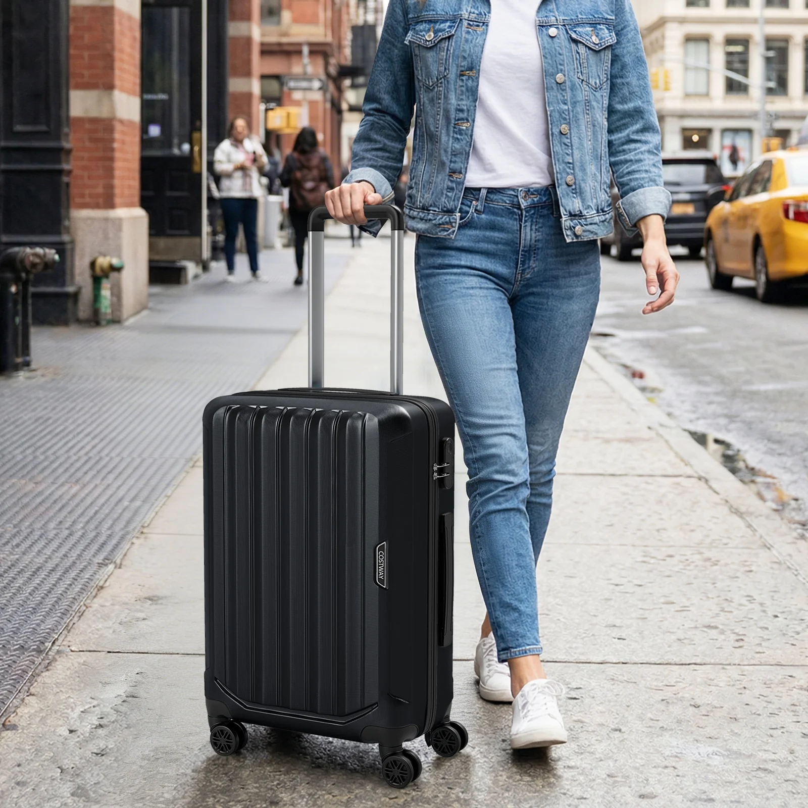 3-Piece Hardside Luggage Set (20/24/28 Inch) Lightweight with 3-Digital Lock, Black - Image 3