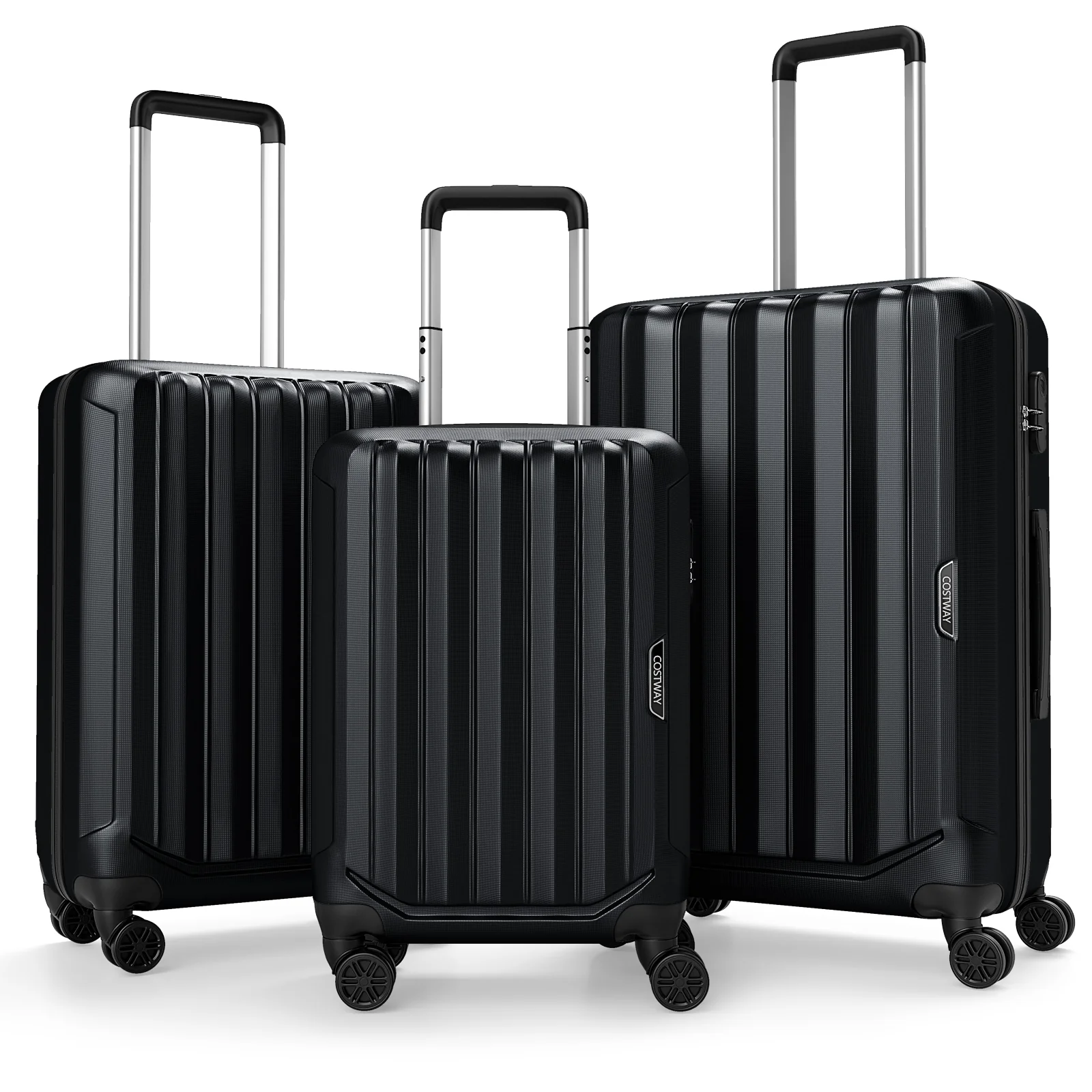 3-Piece Hardside Luggage Set (20/24/28 Inch) Lightweight with 3-Digital Lock, Black - Image 4