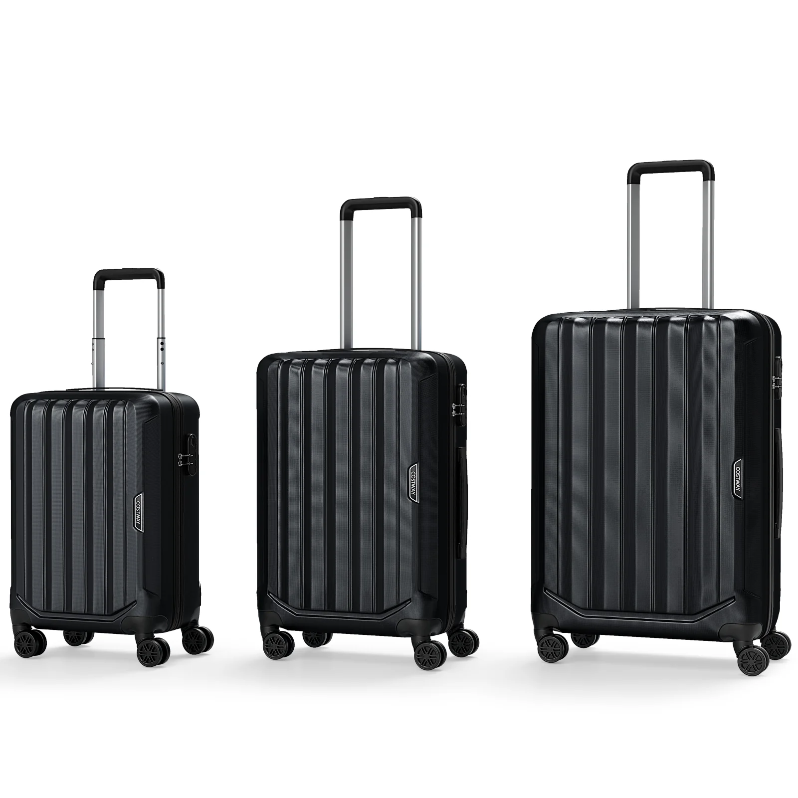 3-Piece Hardside Luggage Set (20/24/28 Inch) Lightweight with 3-Digital Lock, Black - Image 5