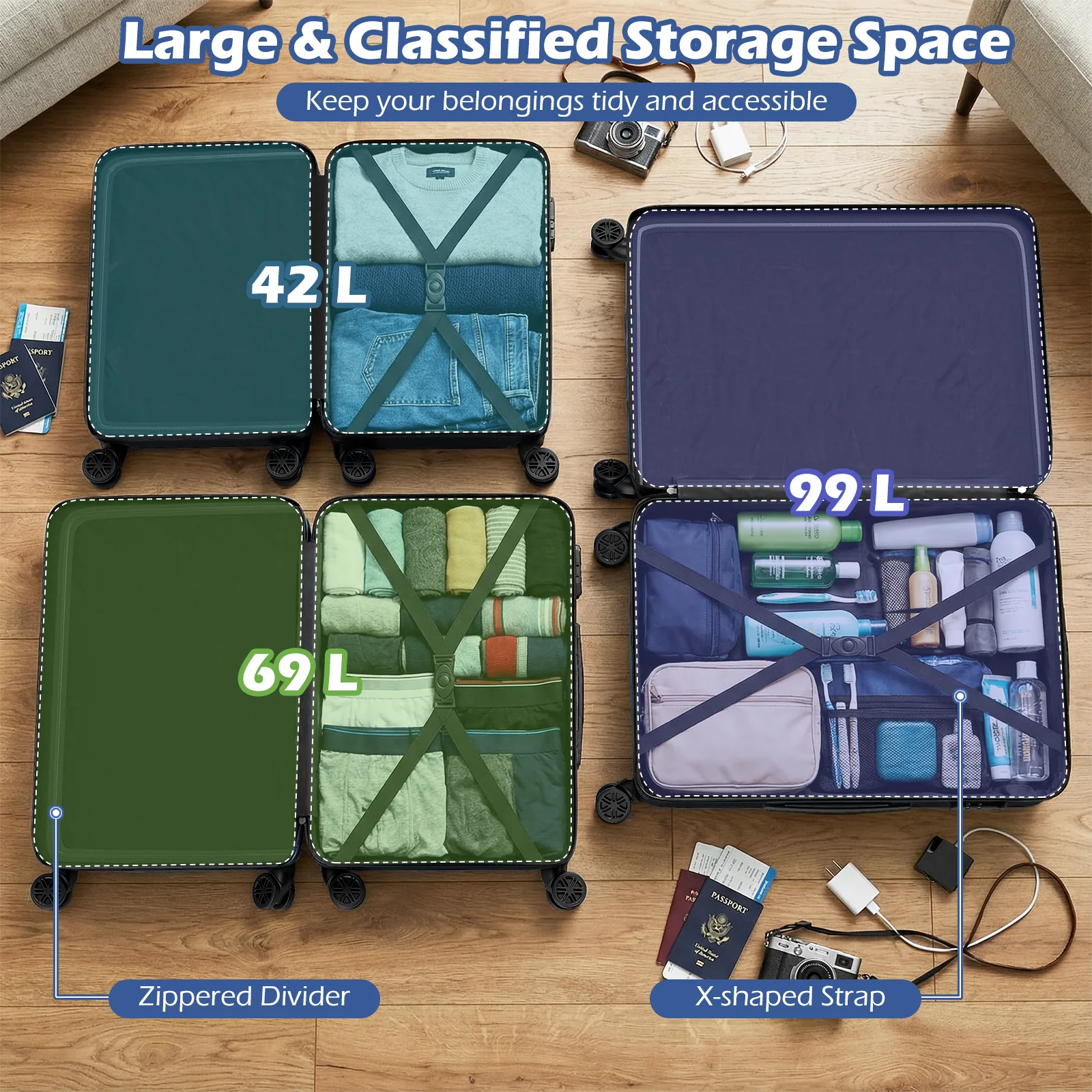 3-Piece Hardside Luggage Set (20/24/28 Inch) Lightweight with 3-Digital Lock, Black - Image 9