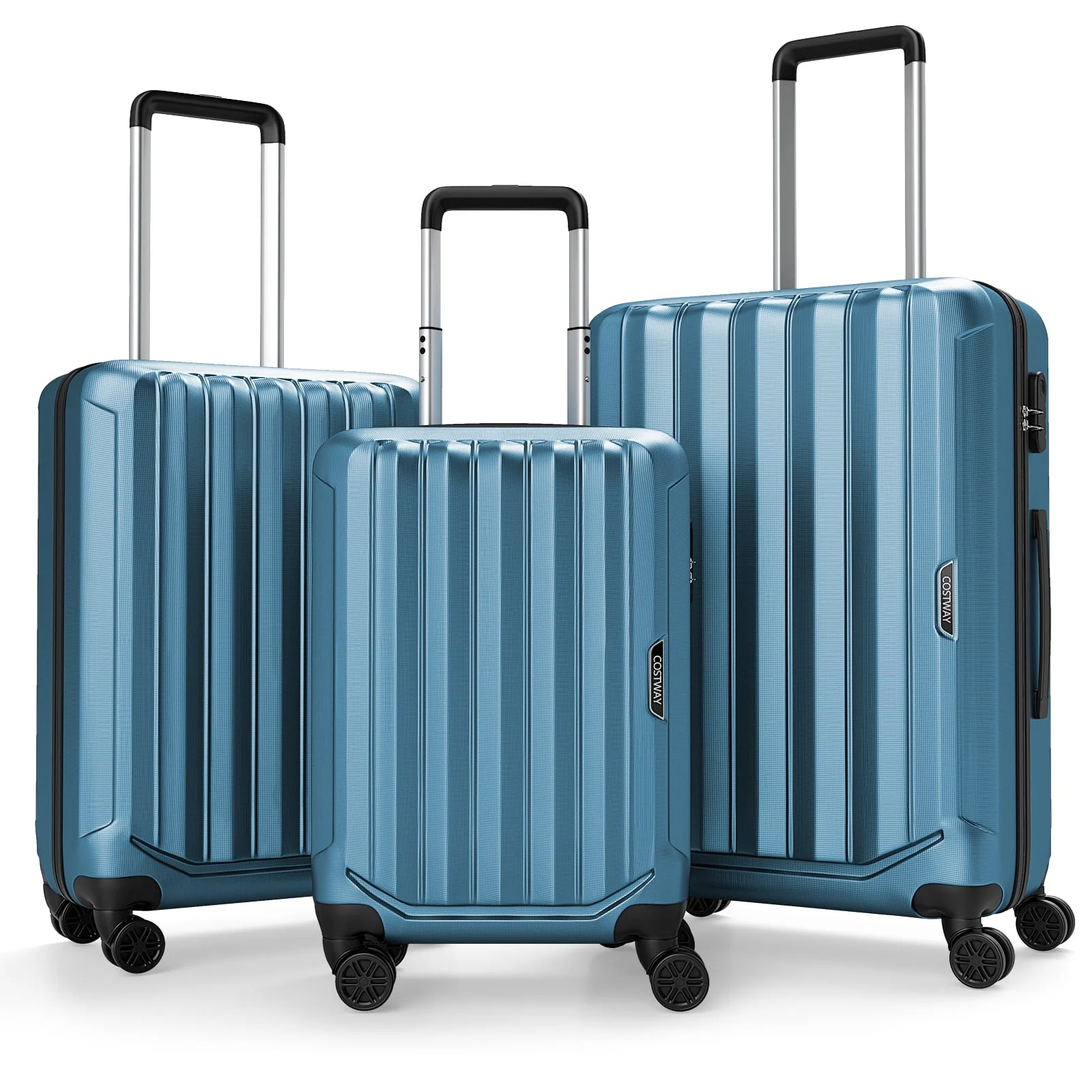 3-Piece Hardside Luggage Set (20/24/28 Inch) Lightweight with 3-Digital Lock, Blue