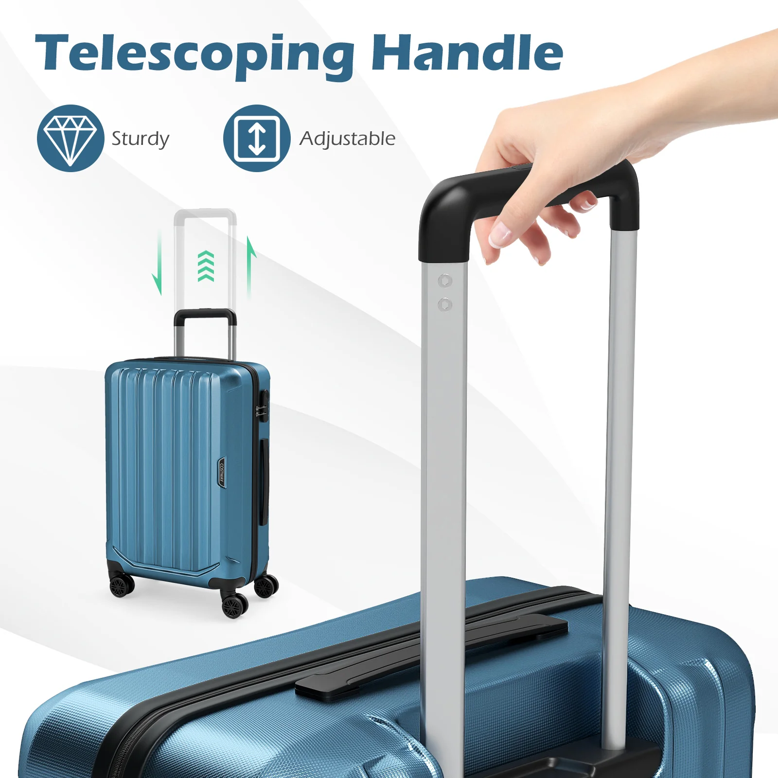 3-Piece Hardside Luggage Set (20/24/28 Inch) Lightweight with 3-Digital Lock, Blue - Image 10