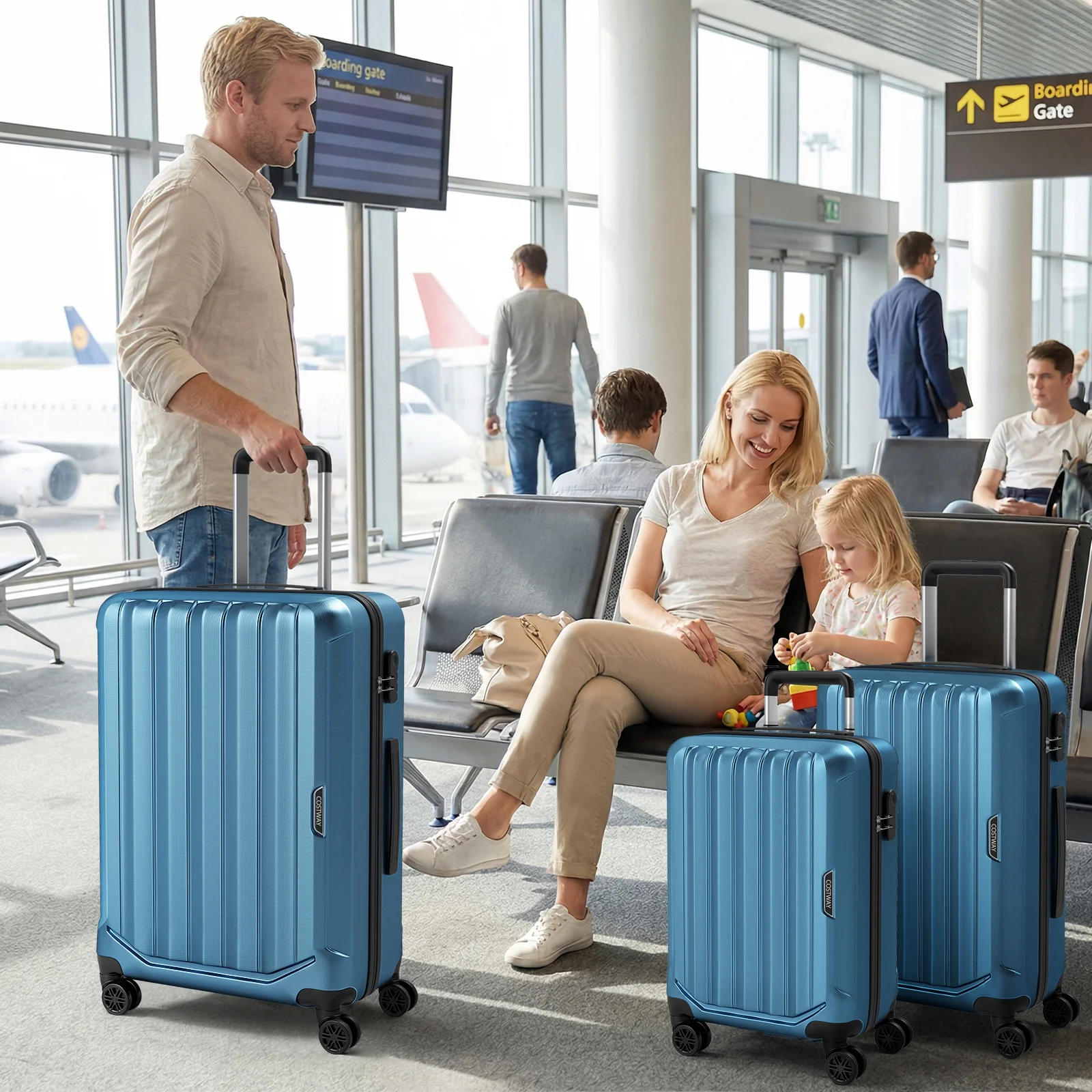 3-Piece Hardside Luggage Set (20/24/28 Inch) Lightweight with 3-Digital Lock, Blue - Image 2