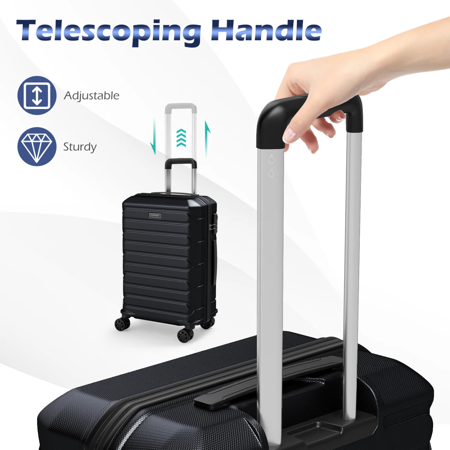 3-Piece Hardside Luggage Set Lightweight Hardside Suitcases with 8-Spinner Wheels, Black - Image 10