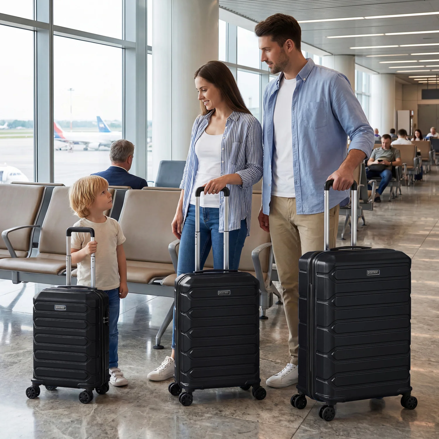 3-Piece Hardside Luggage Set Lightweight Hardside Suitcases with 8-Spinner Wheels, Black - Image 2