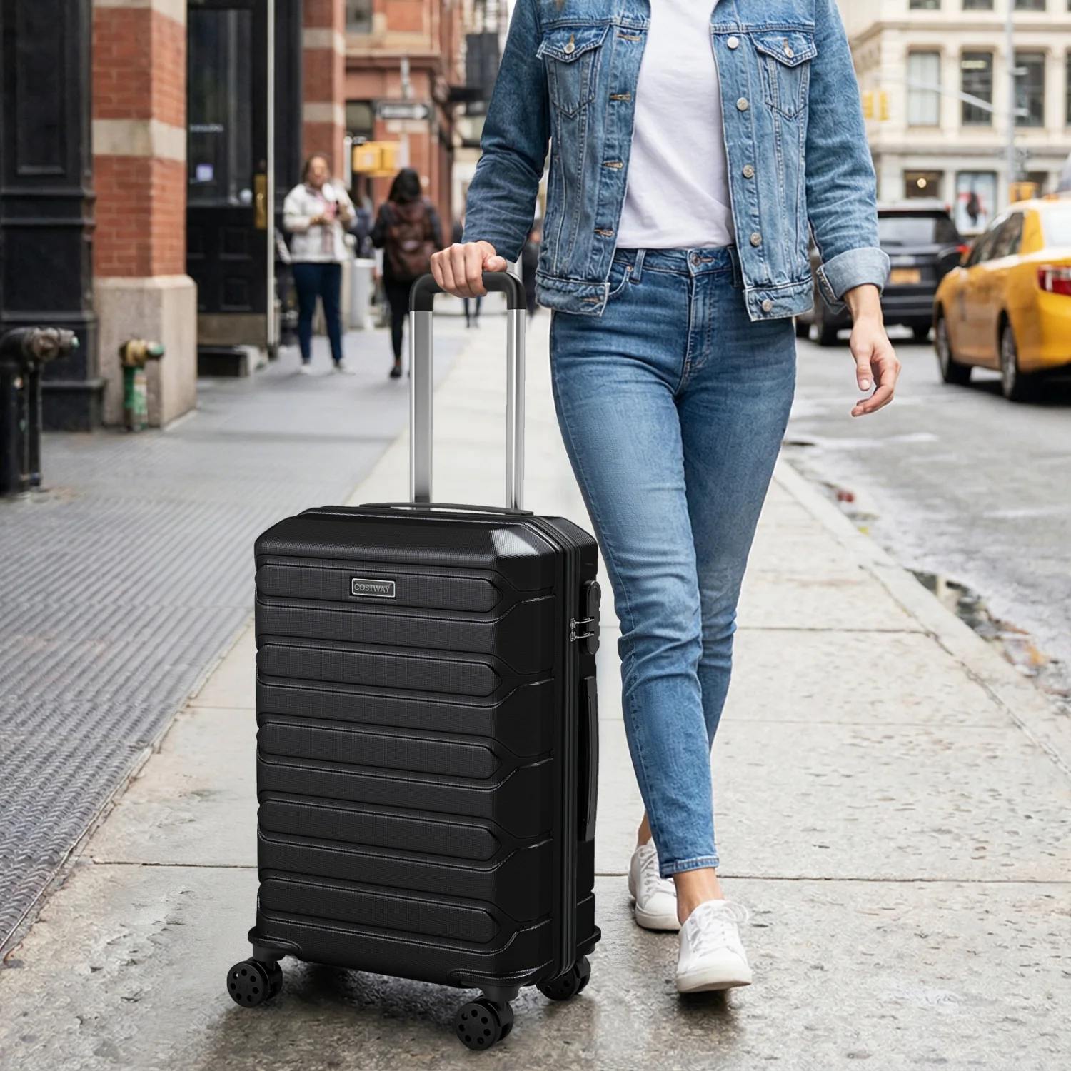3-Piece Hardside Luggage Set Lightweight Hardside Suitcases with 8-Spinner Wheels, Black - Image 3