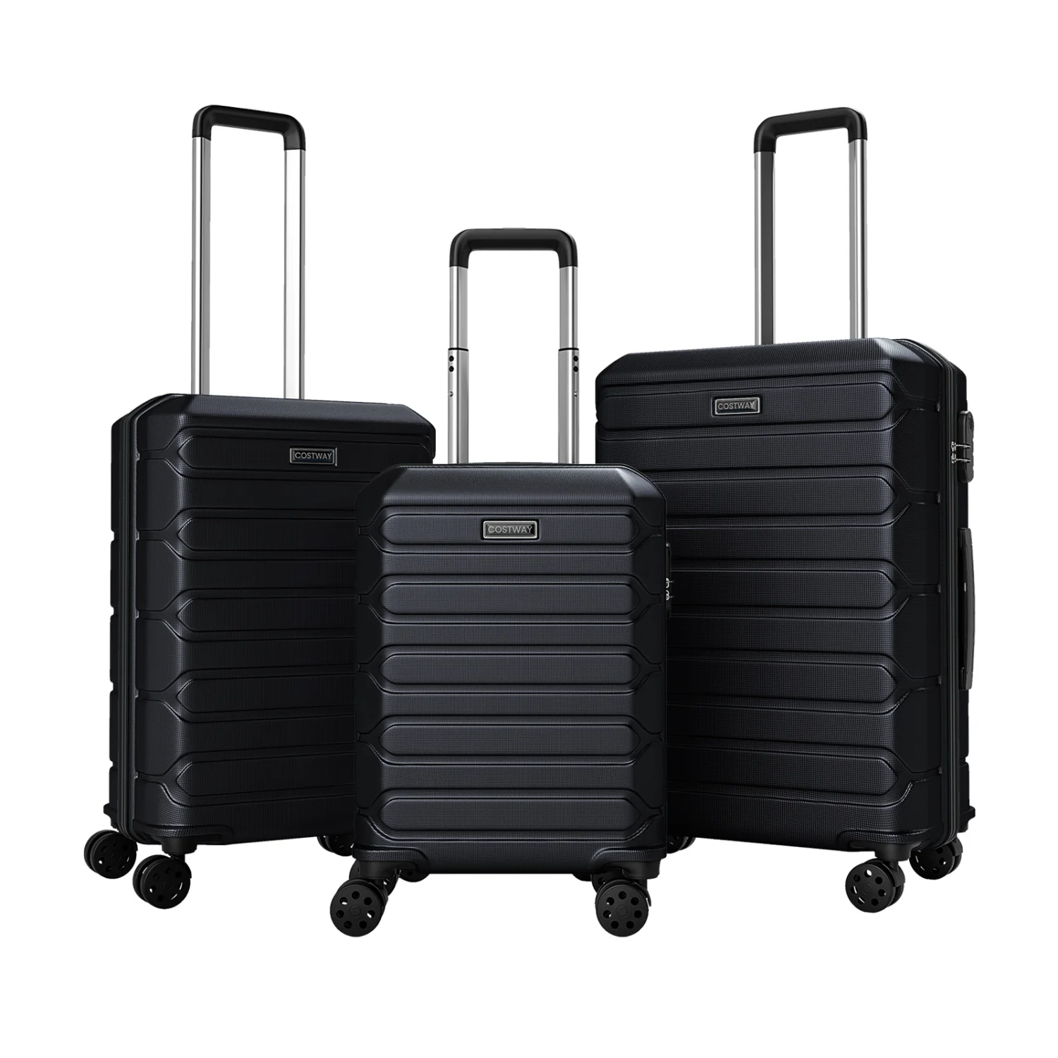 3-Piece Hardside Luggage Set Lightweight Hardside Suitcases with 8-Spinner Wheels, Black - Image 4