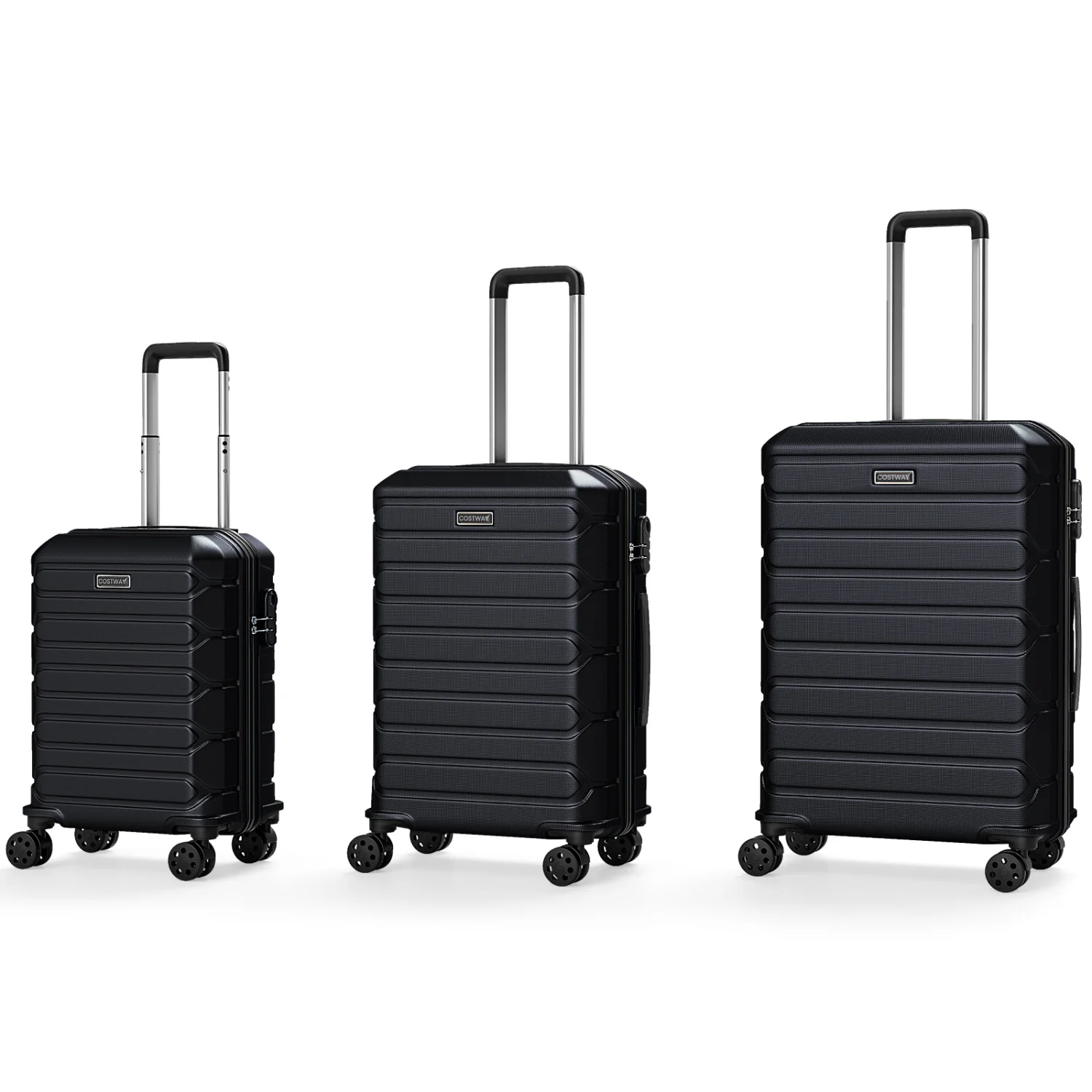 3-Piece Hardside Luggage Set Lightweight Hardside Suitcases with 8-Spinner Wheels, Black - Image 5