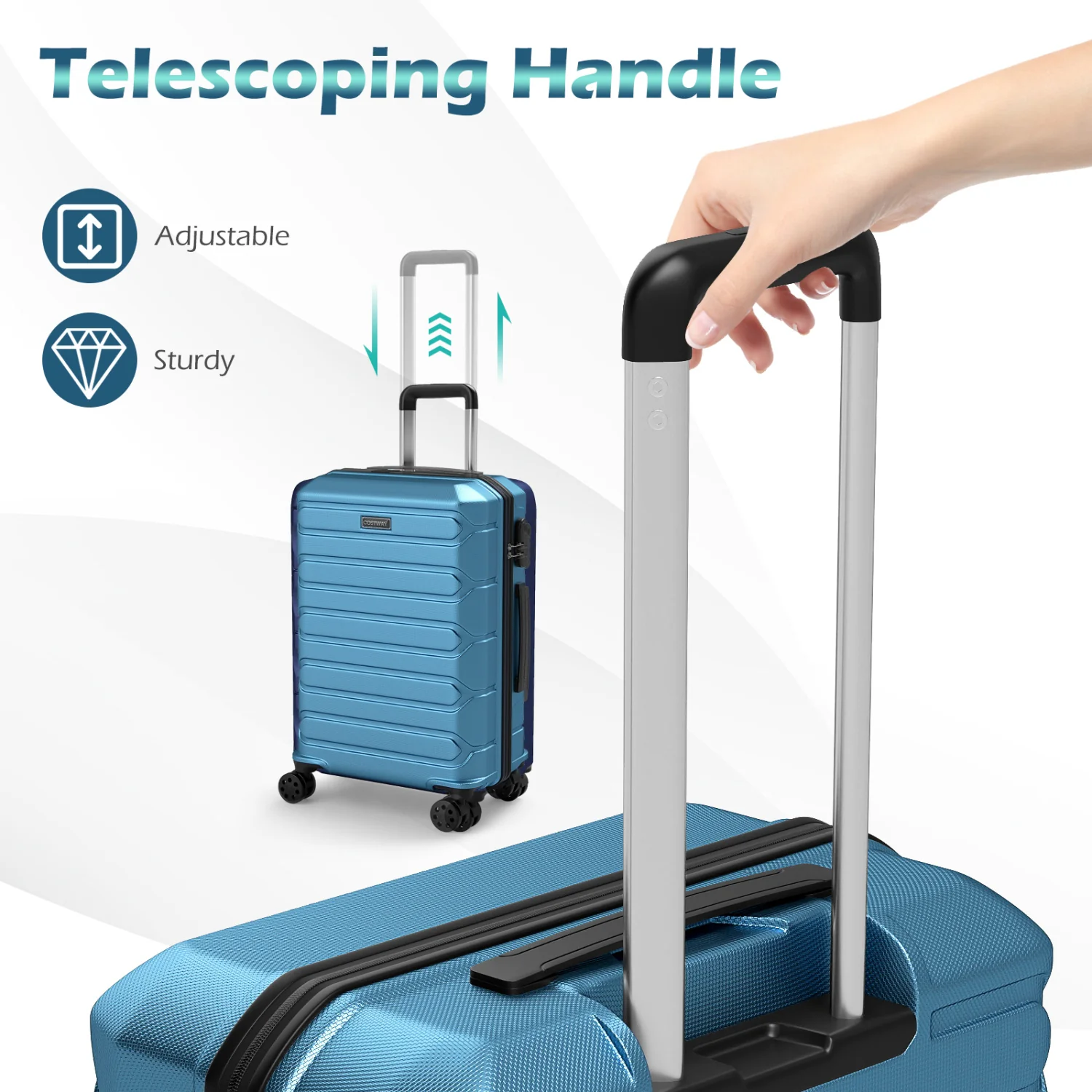 3-Piece Hardside Luggage Set Lightweight Hardside Suitcases with 8-Spinner Wheels, Blue - Image 10