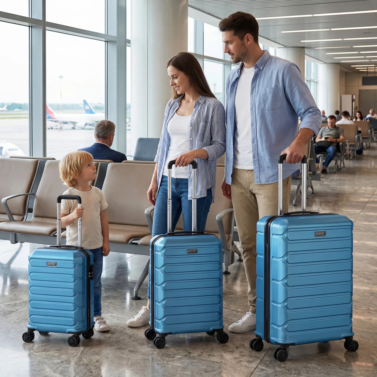 3-Piece Hardside Luggage Set Lightweight Hardside Suitcases with 8-Spinner Wheels, Blue - Image 2