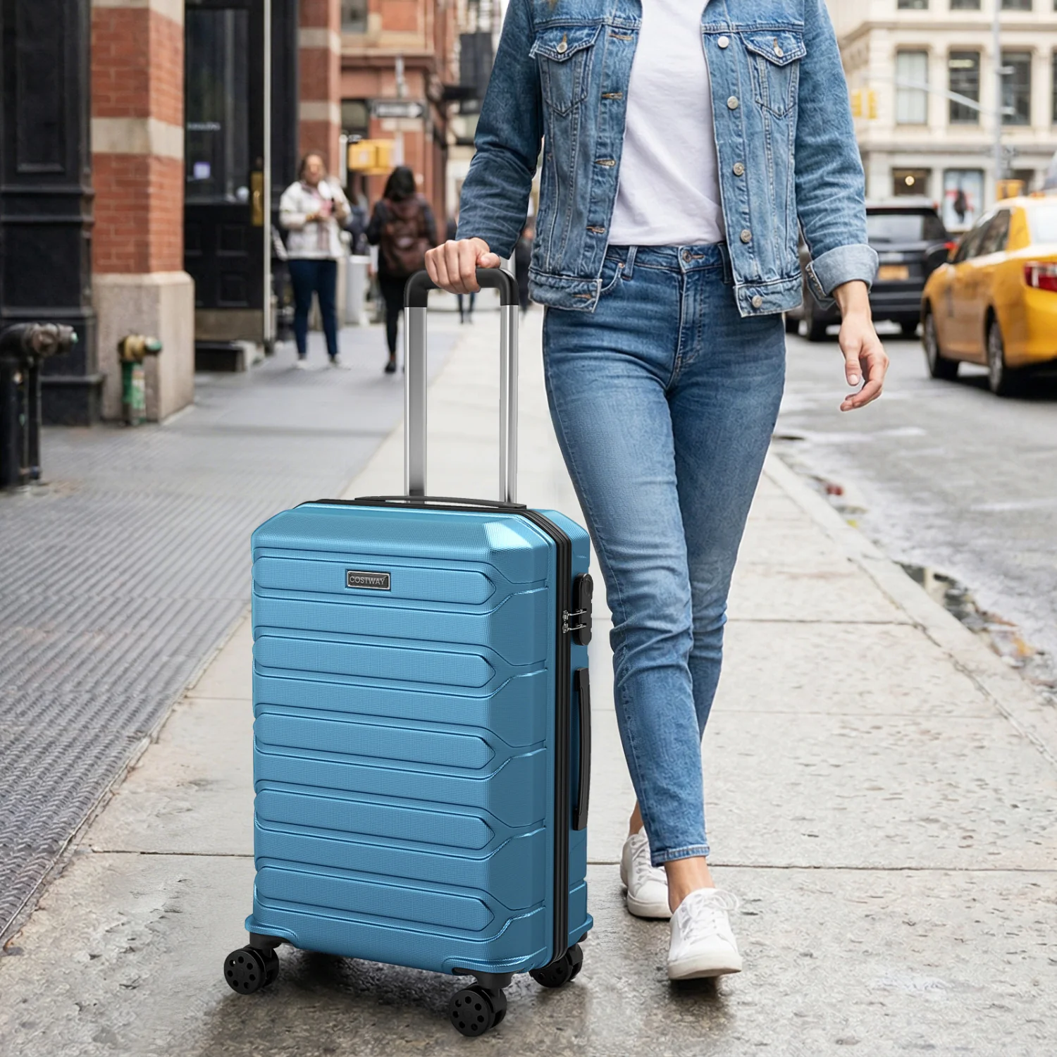 3-Piece Hardside Luggage Set Lightweight Hardside Suitcases with 8-Spinner Wheels, Blue - Image 3