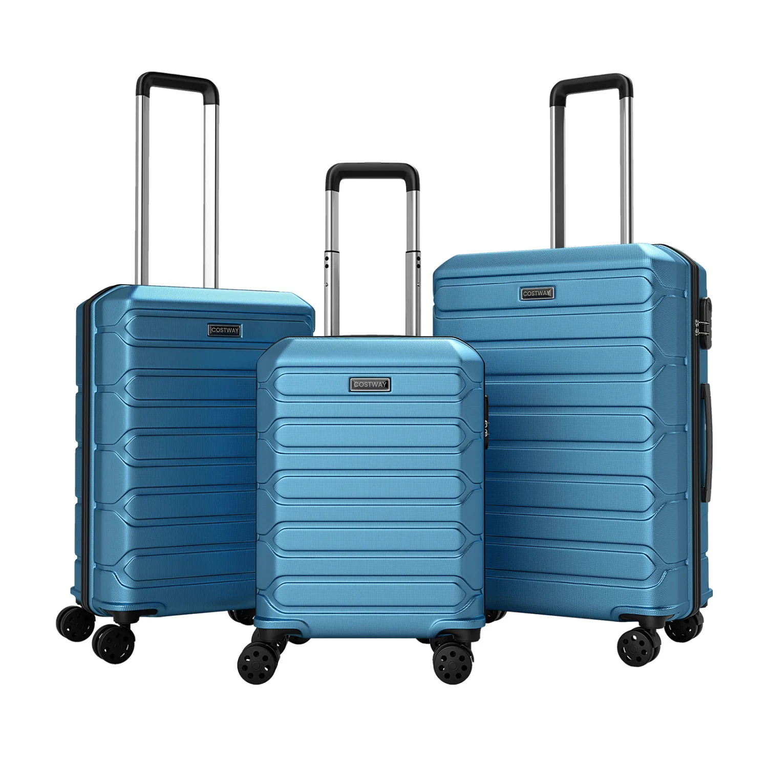 3-Piece Hardside Luggage Set Lightweight Hardside Suitcases with 8-Spinner Wheels, Blue - Image 4