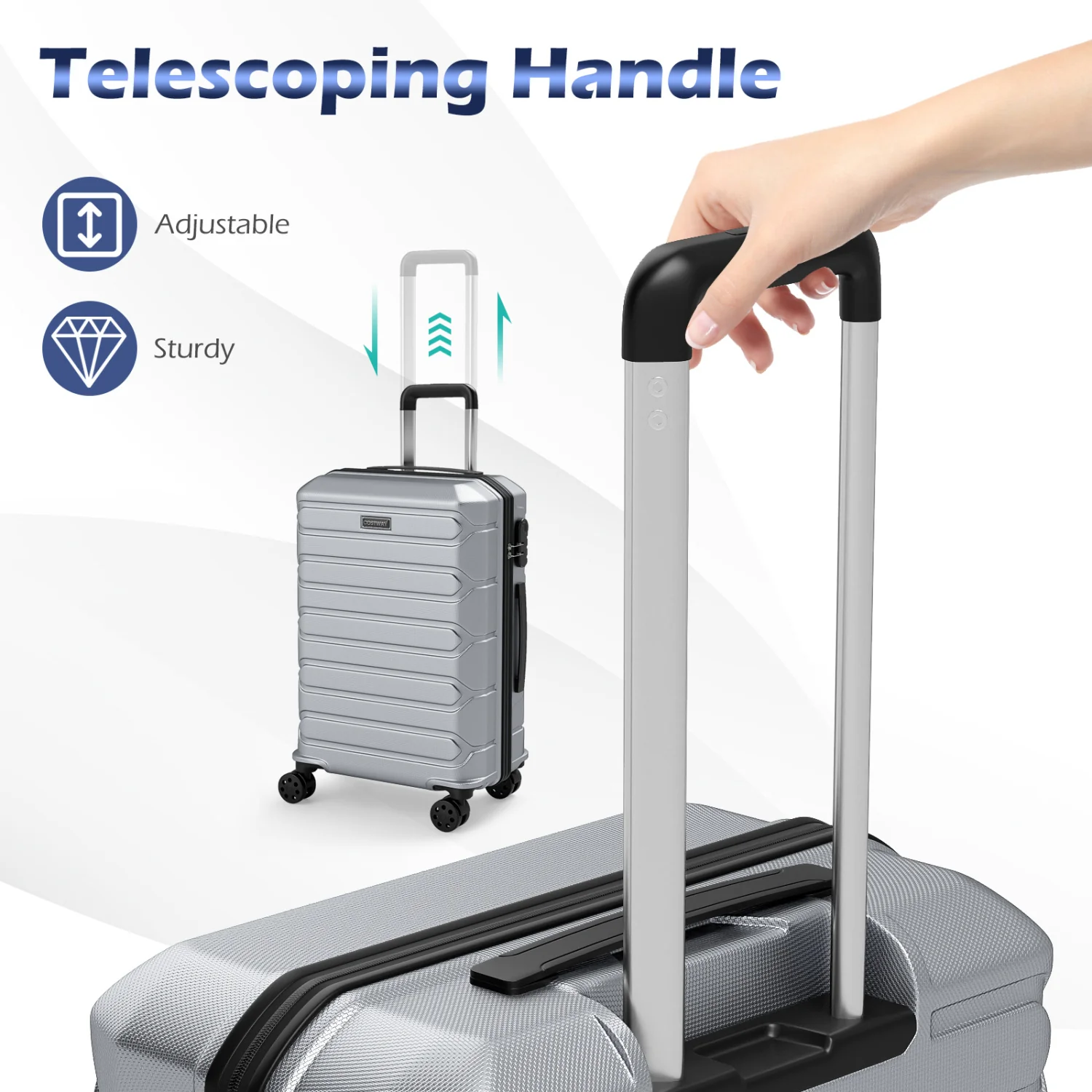 3-Piece Hardside Luggage Set Lightweight Hardside Suitcases with 8-Spinner Wheels-Grey, Gray - Image 10