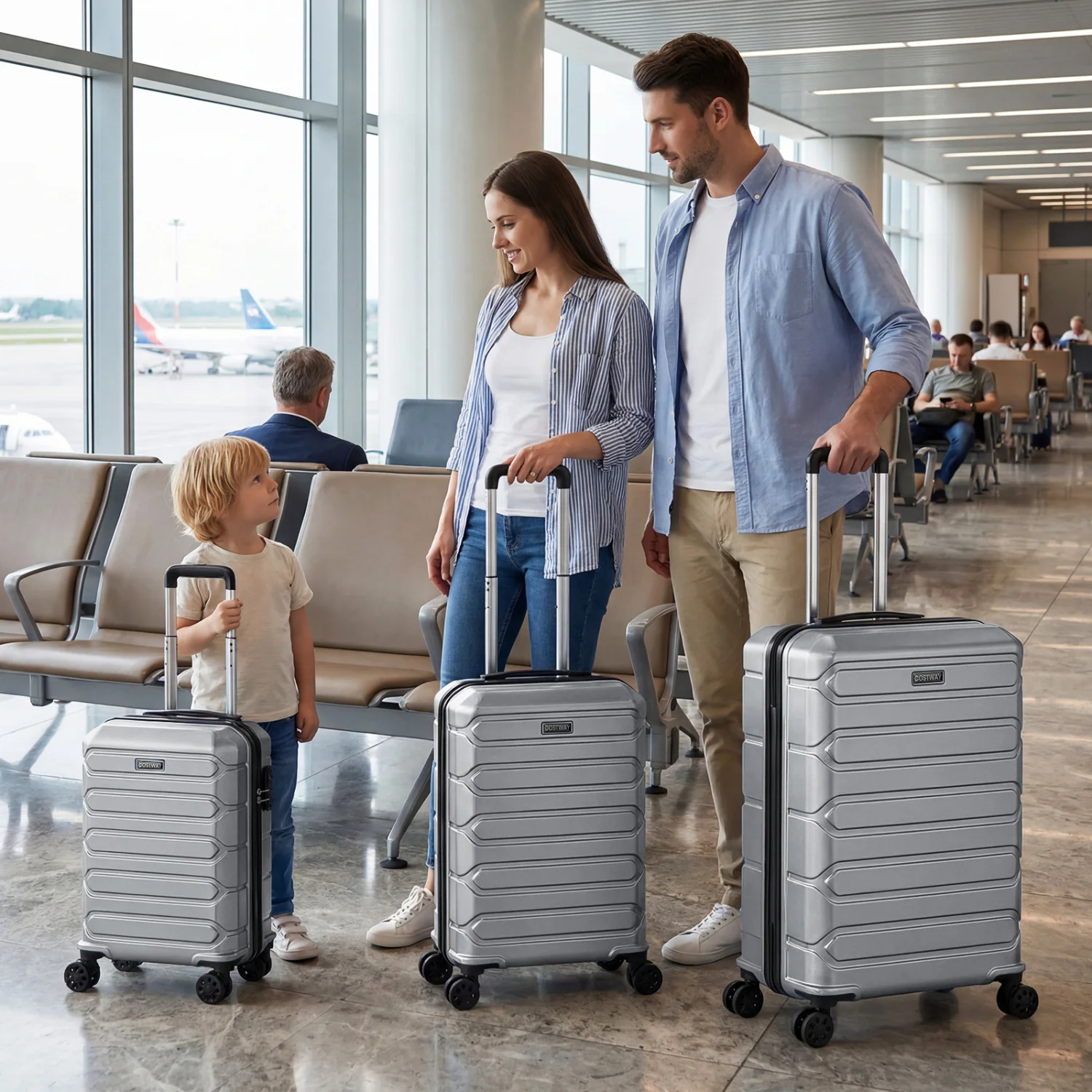 3-Piece Hardside Luggage Set Lightweight Hardside Suitcases with 8-Spinner Wheels-Grey, Gray - Image 2