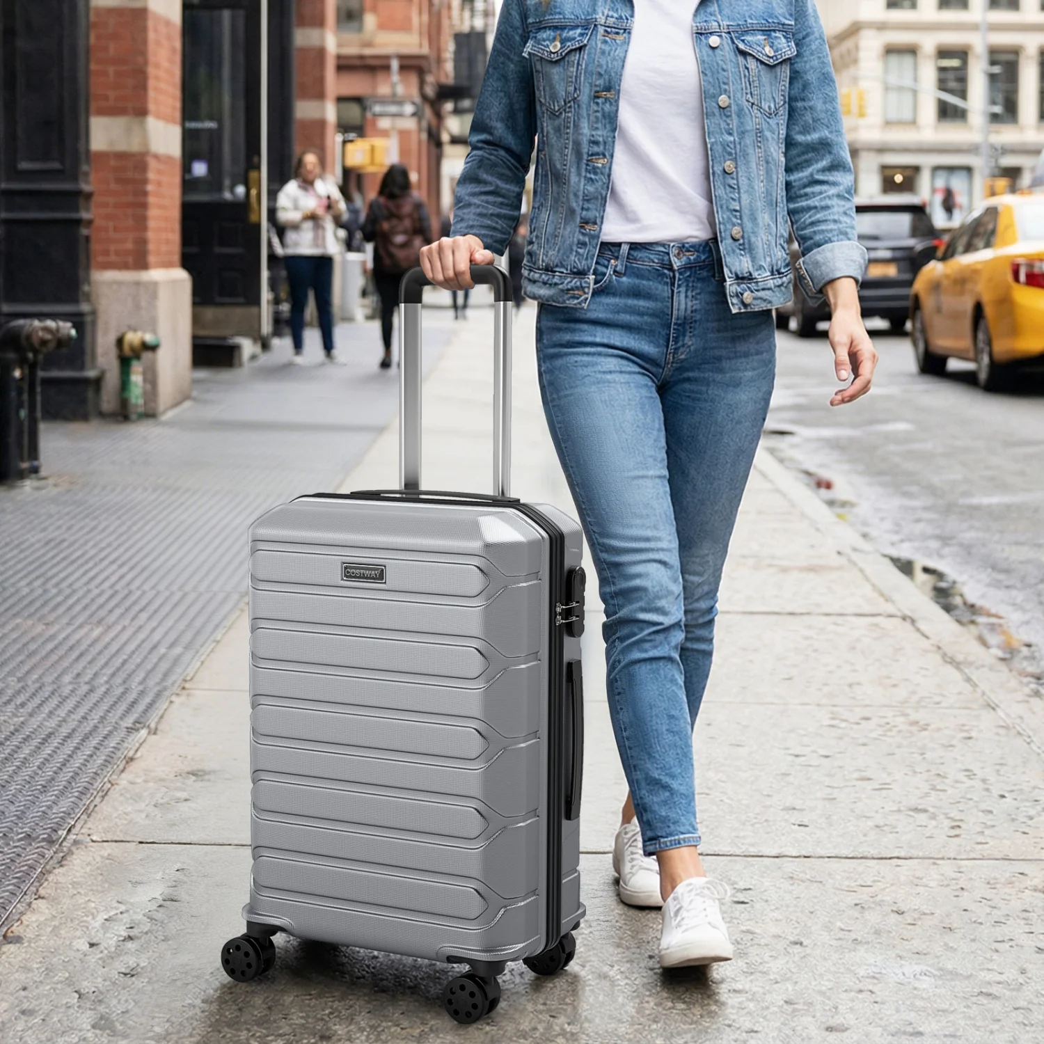 3-Piece Hardside Luggage Set Lightweight Hardside Suitcases with 8-Spinner Wheels-Grey, Gray - Image 3