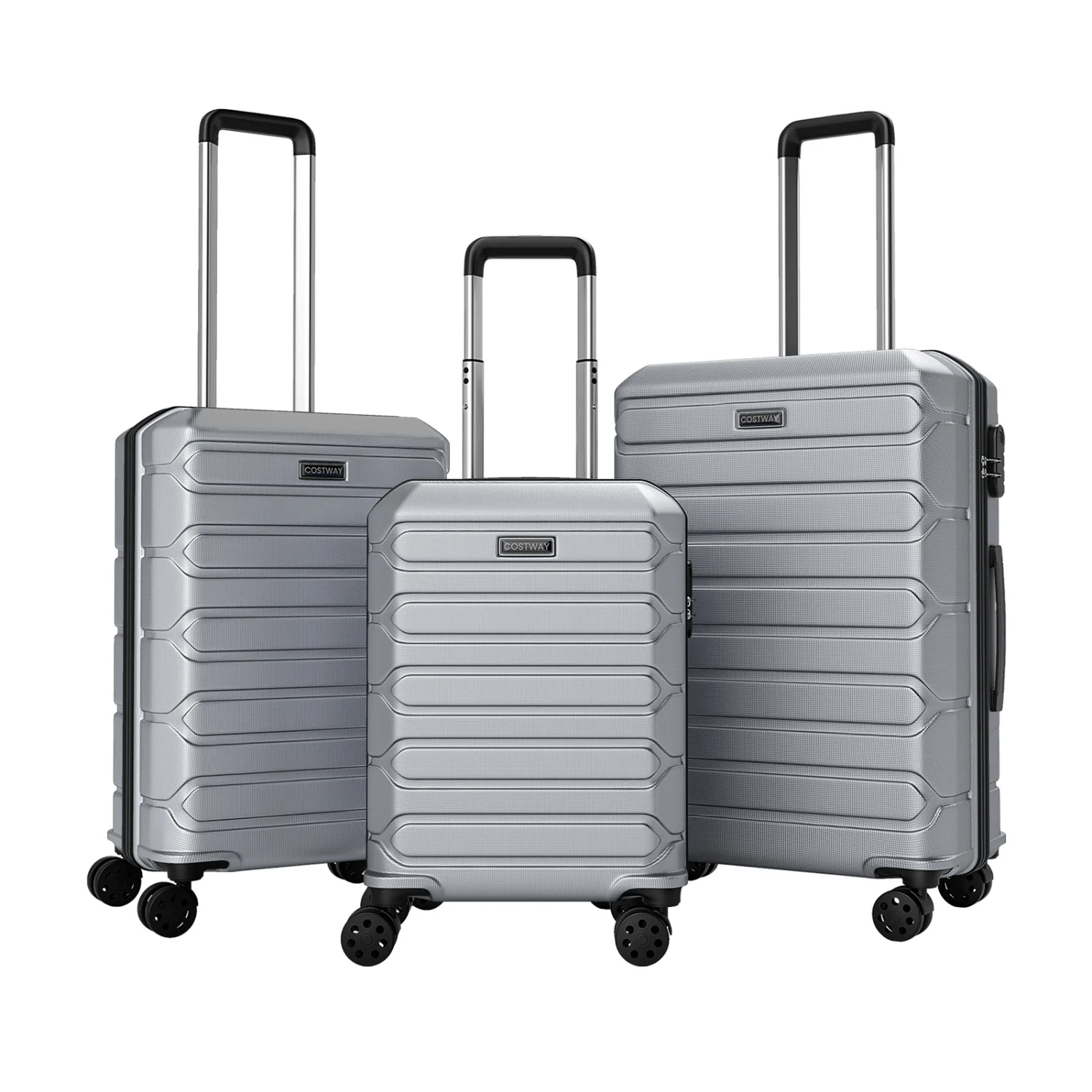 3-Piece Hardside Luggage Set Lightweight Hardside Suitcases with 8-Spinner Wheels-Grey, Gray - Image 4