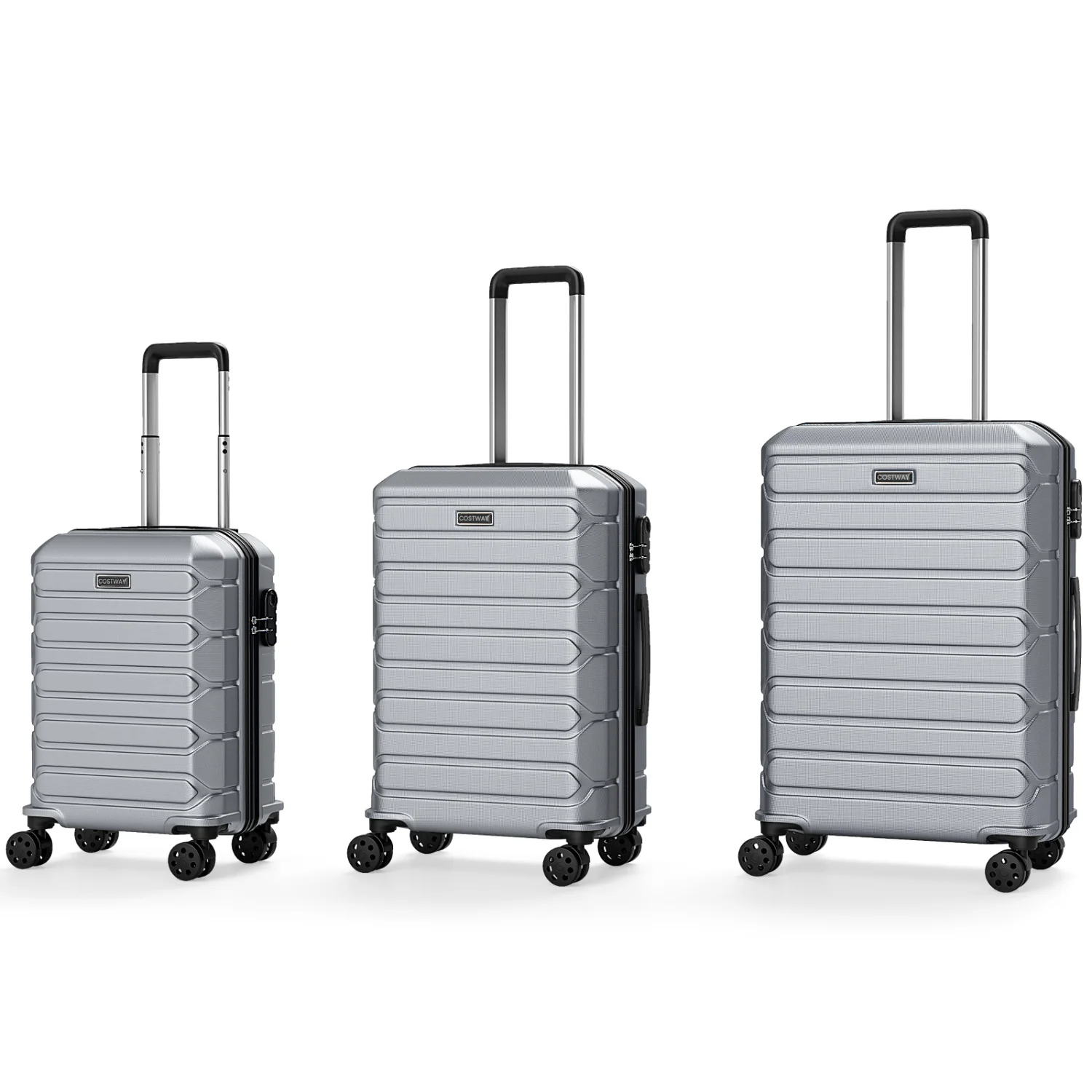 3-Piece Hardside Luggage Set Lightweight Hardside Suitcases with 8-Spinner Wheels-Grey, Gray - Image 5
