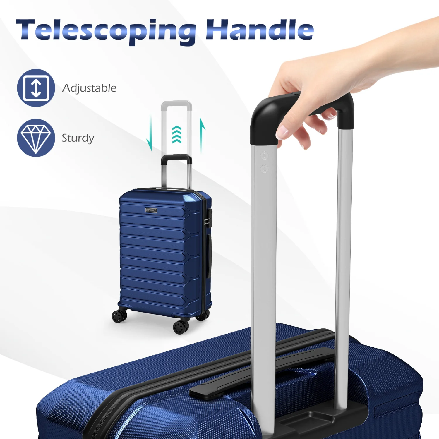 3-Piece Hardside Luggage Set Lightweight Hardside Suitcases with 8-Spinner Wheels, Navy - Image 10