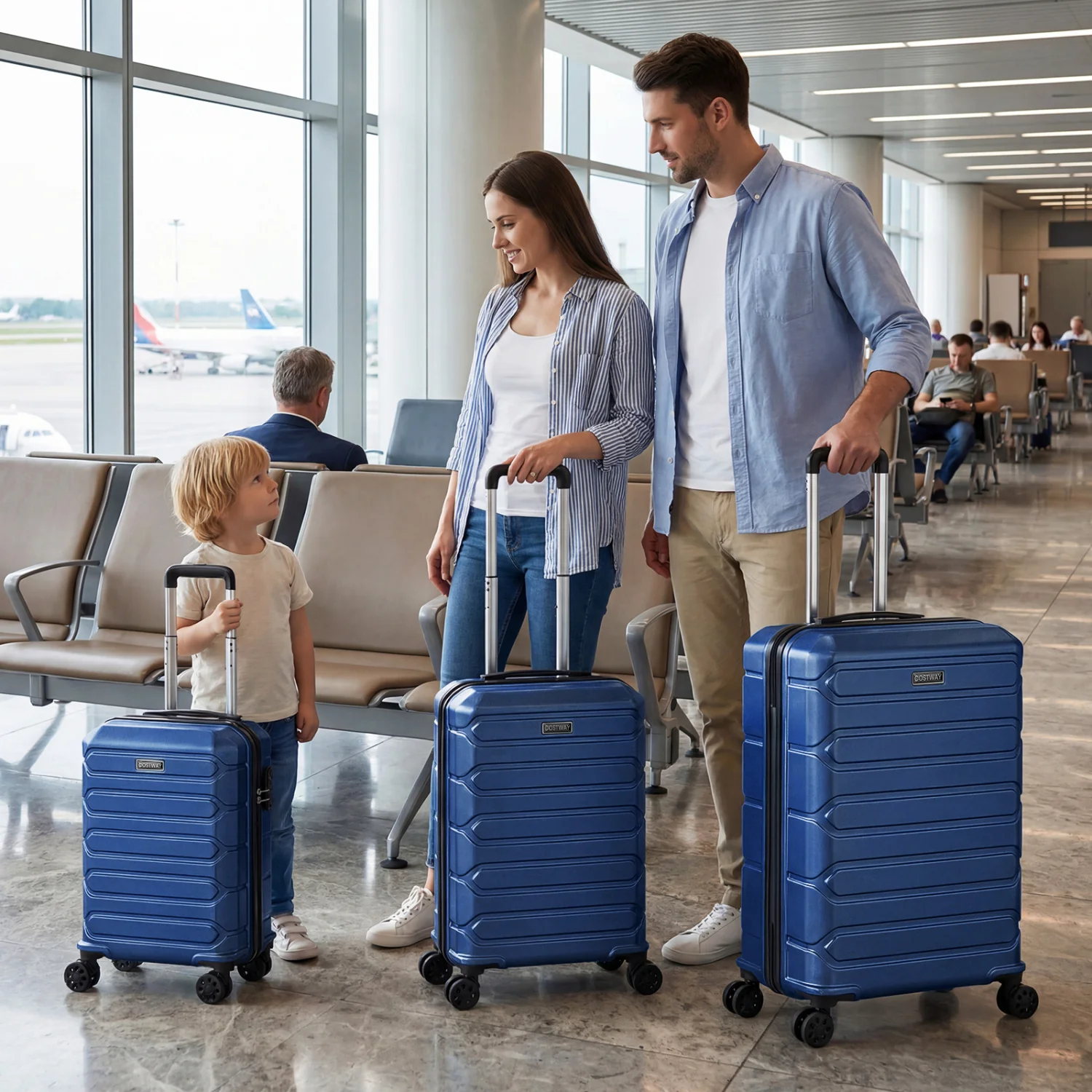 3-Piece Hardside Luggage Set Lightweight Hardside Suitcases with 8-Spinner Wheels, Navy - Image 2