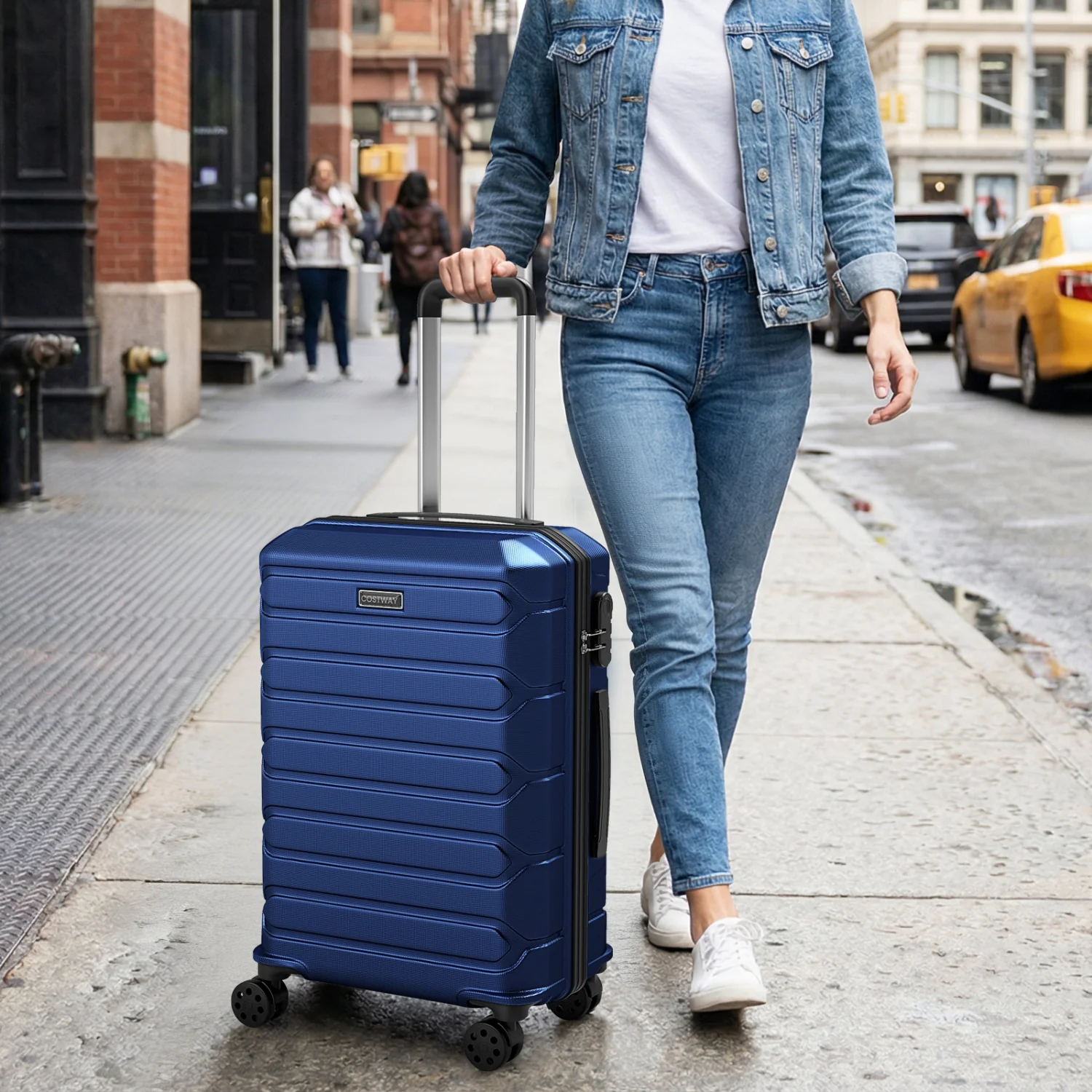 3-Piece Hardside Luggage Set Lightweight Hardside Suitcases with 8-Spinner Wheels, Navy - Image 3
