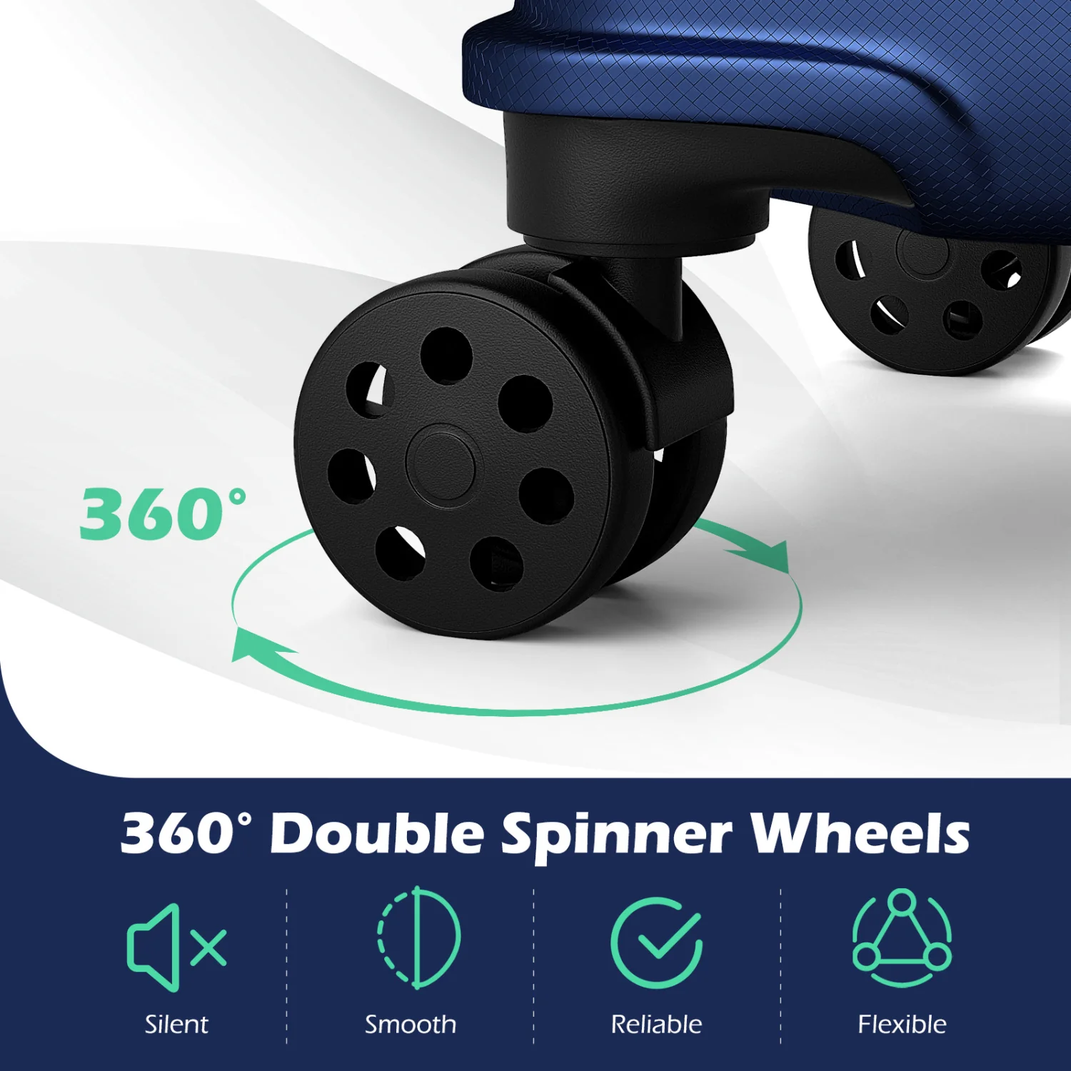 3-Piece Hardside Luggage Set Lightweight Hardside Suitcases with 8-Spinner Wheels, Navy - Image 8