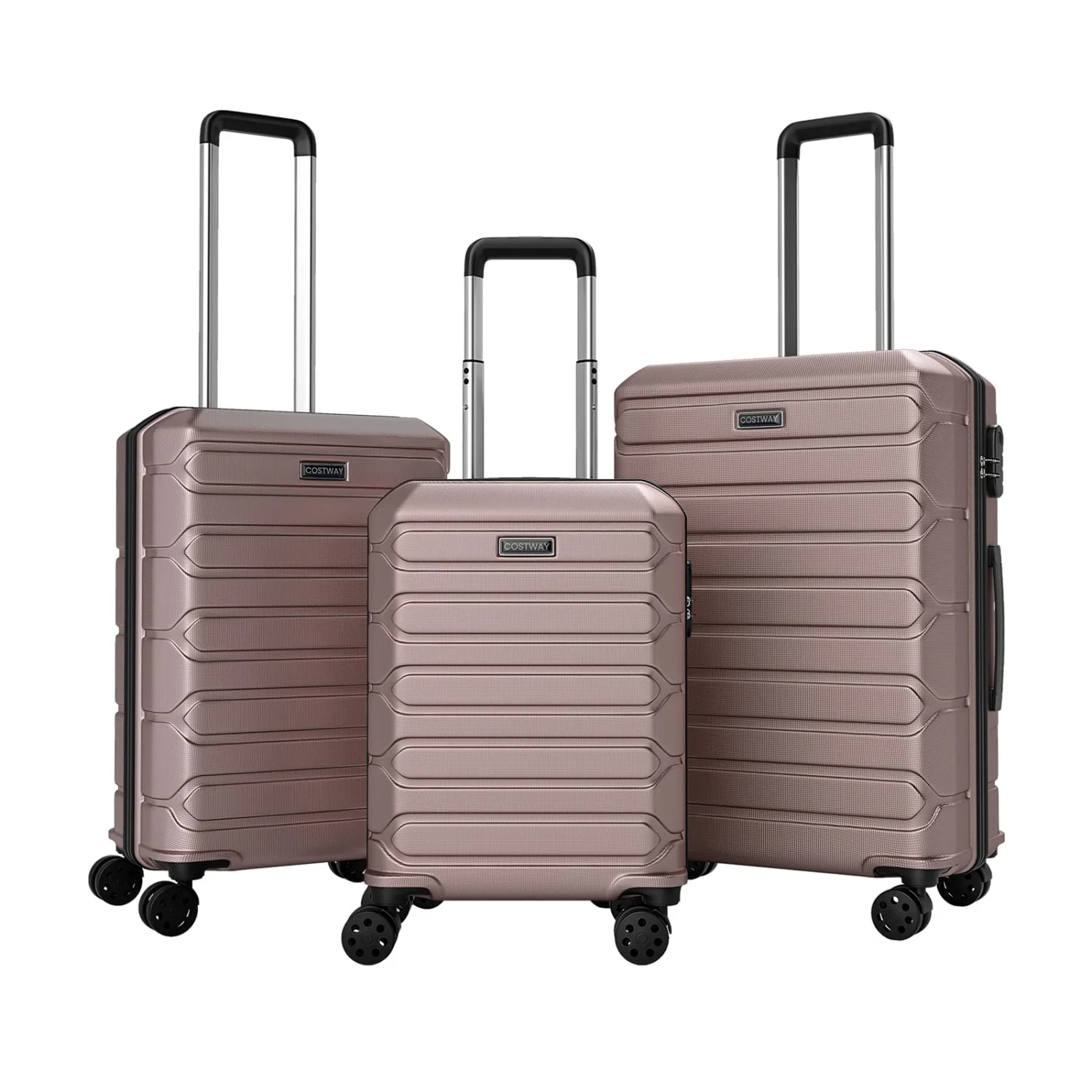 3-Piece Hardside Luggage Set Lightweight Hardside Suitcases with 8-Spinner Wheels, Pink