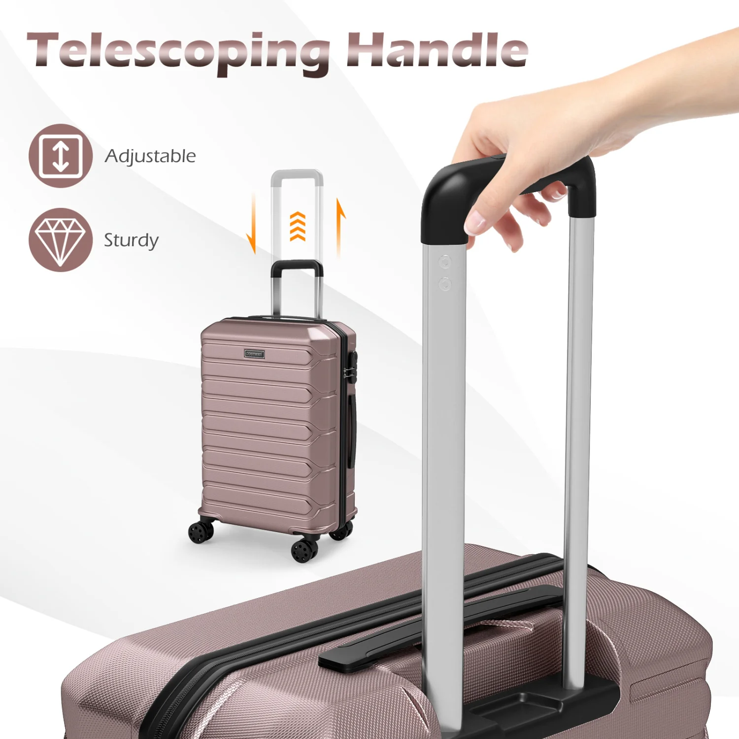 3-Piece Hardside Luggage Set Lightweight Hardside Suitcases with 8-Spinner Wheels, Pink - Image 10