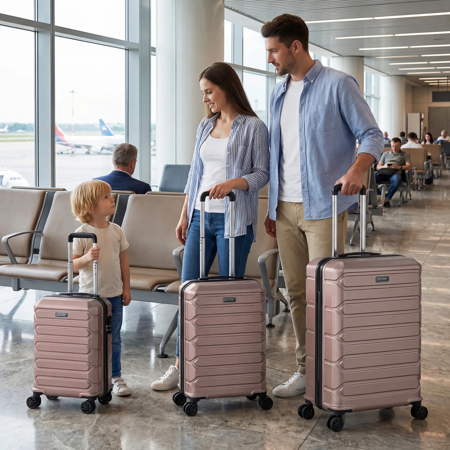 3-Piece Hardside Luggage Set Lightweight Hardside Suitcases with 8-Spinner Wheels, Pink - Image 2
