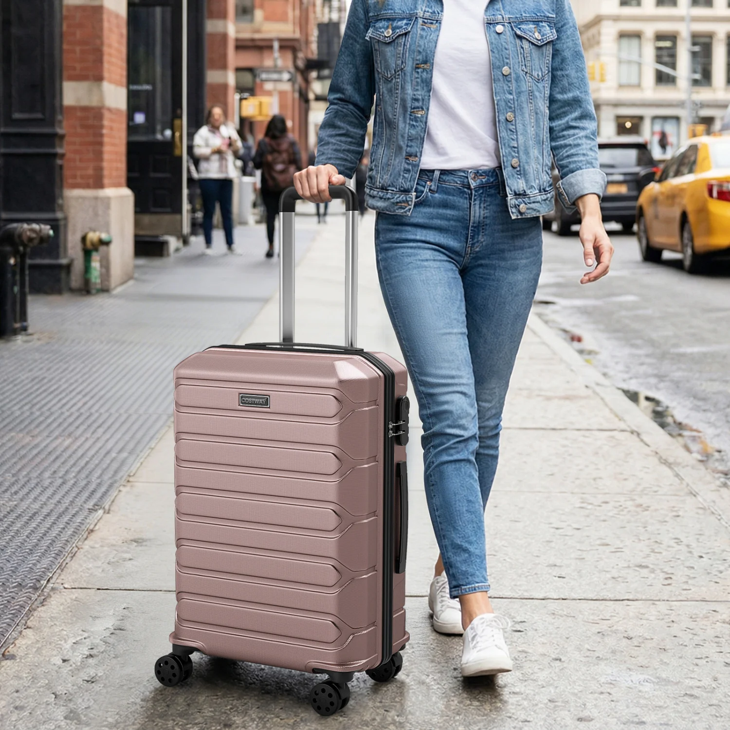 3-Piece Hardside Luggage Set Lightweight Hardside Suitcases with 8-Spinner Wheels, Pink - Image 3