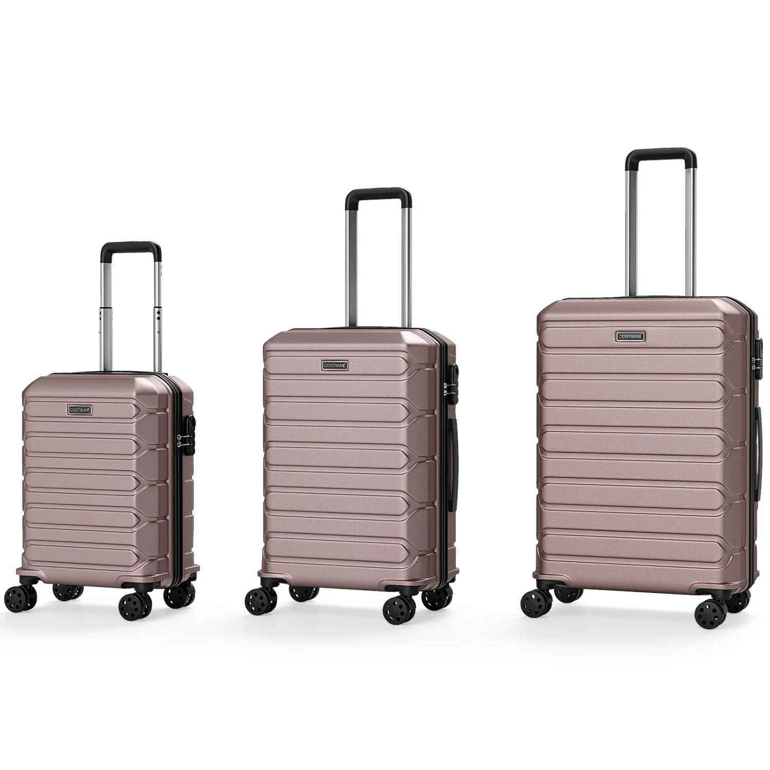 3-Piece Hardside Luggage Set Lightweight Hardside Suitcases with 8-Spinner Wheels, Pink - Image 5