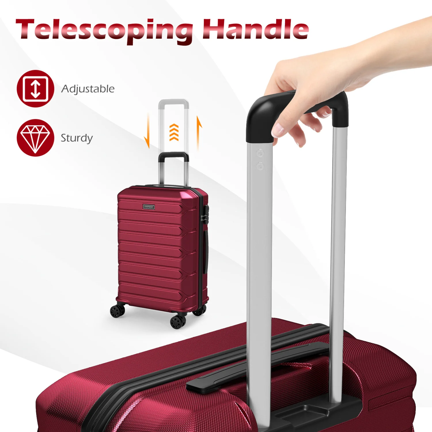 3-Piece Hardside Luggage Set Lightweight Hardside Suitcases with 8-Spinner Wheels, Red - Image 10