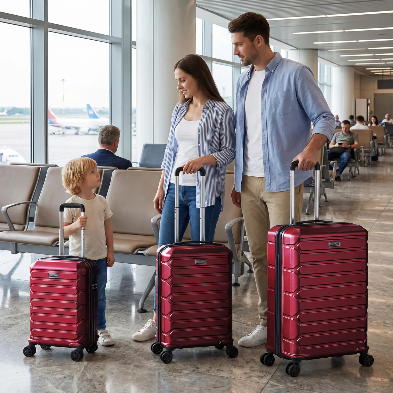 3-Piece Hardside Luggage Set Lightweight Hardside Suitcases with 8-Spinner Wheels, Red - Image 2