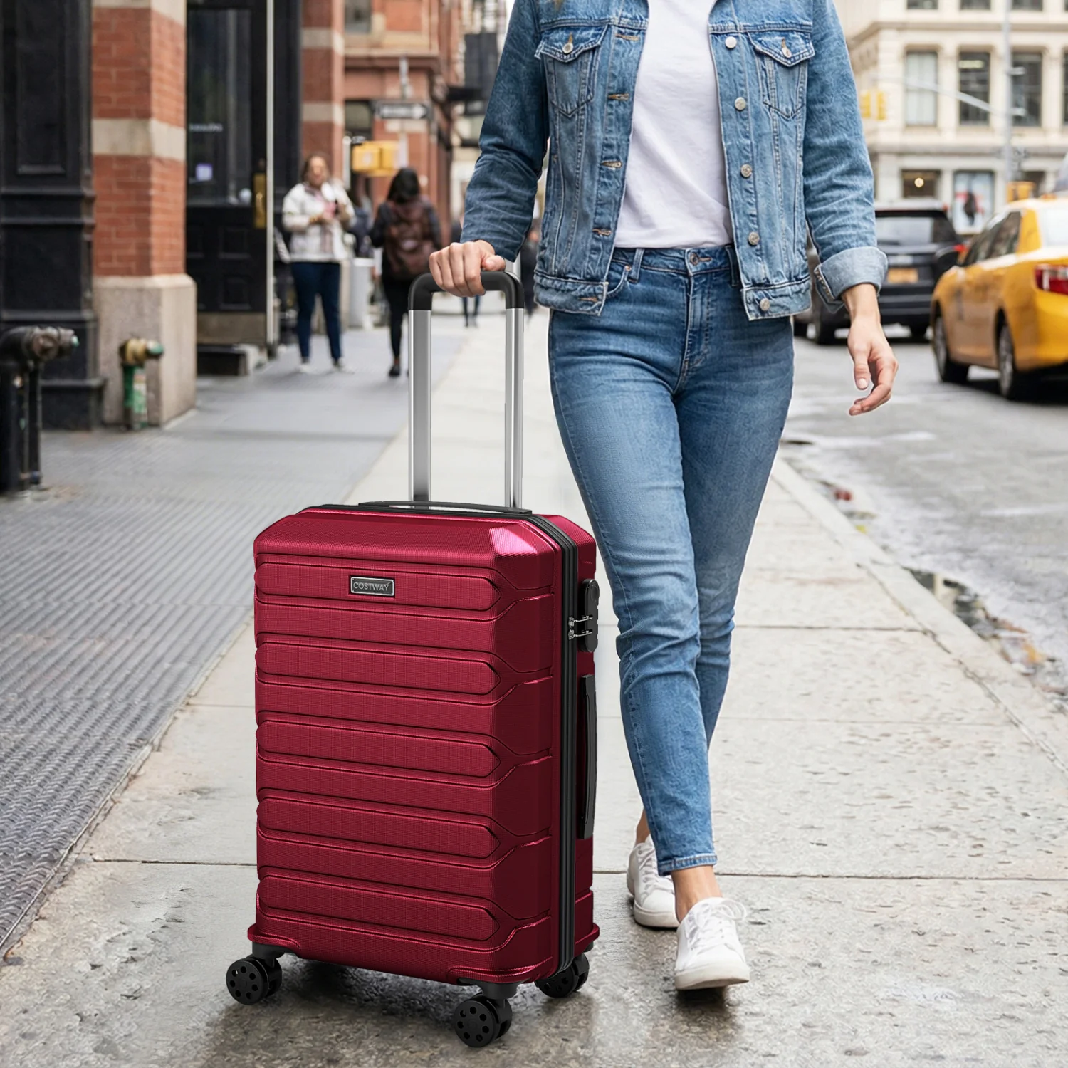 3-Piece Hardside Luggage Set Lightweight Hardside Suitcases with 8-Spinner Wheels, Red - Image 3