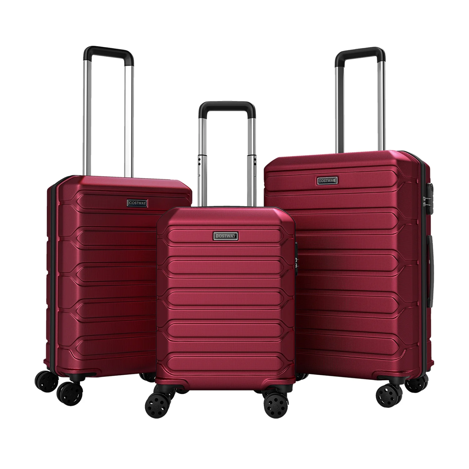 3-Piece Hardside Luggage Set Lightweight Hardside Suitcases with 8-Spinner Wheels, Red - Image 4