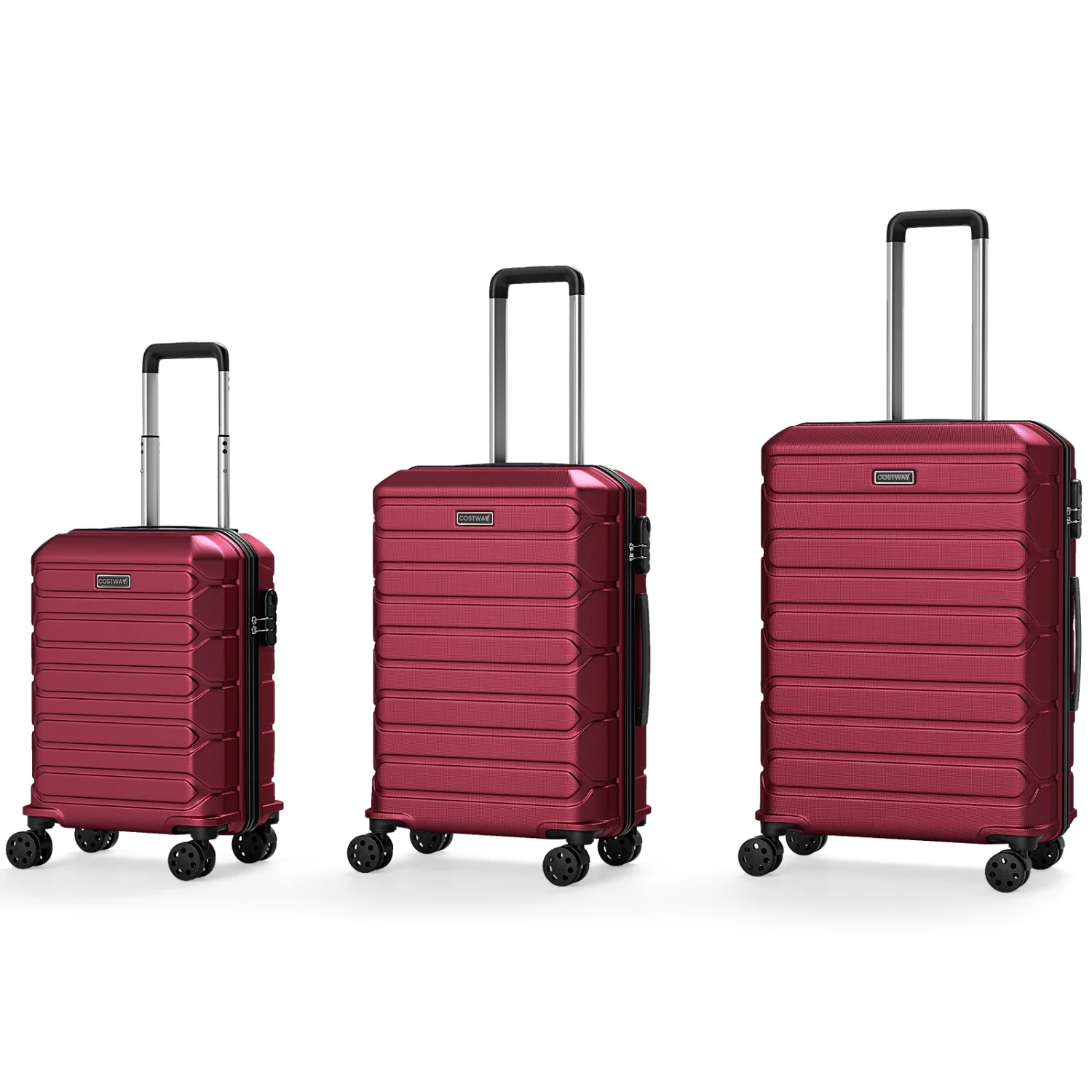 3-Piece Hardside Luggage Set Lightweight Hardside Suitcases with 8-Spinner Wheels, Red - Image 5