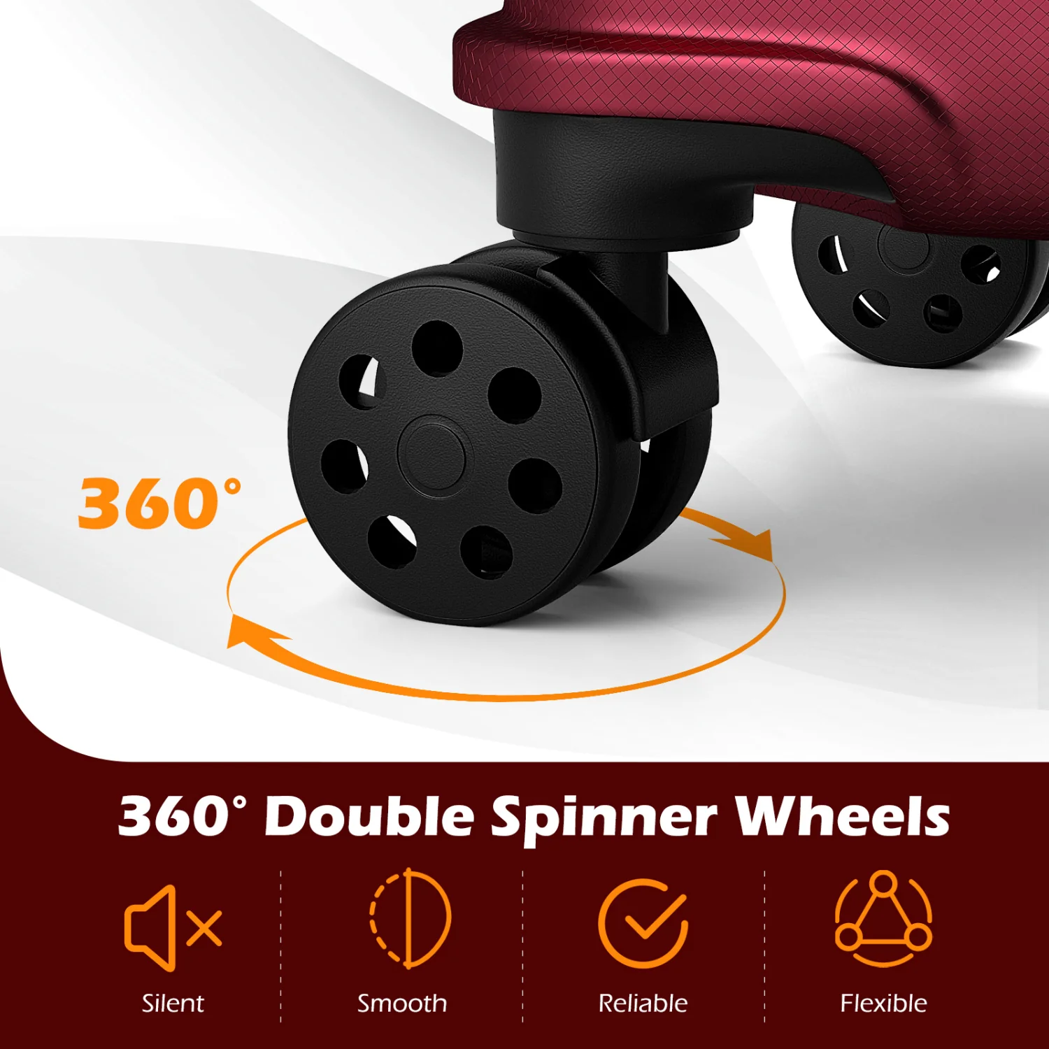 3-Piece Hardside Luggage Set Lightweight Hardside Suitcases with 8-Spinner Wheels, Red - Image 8