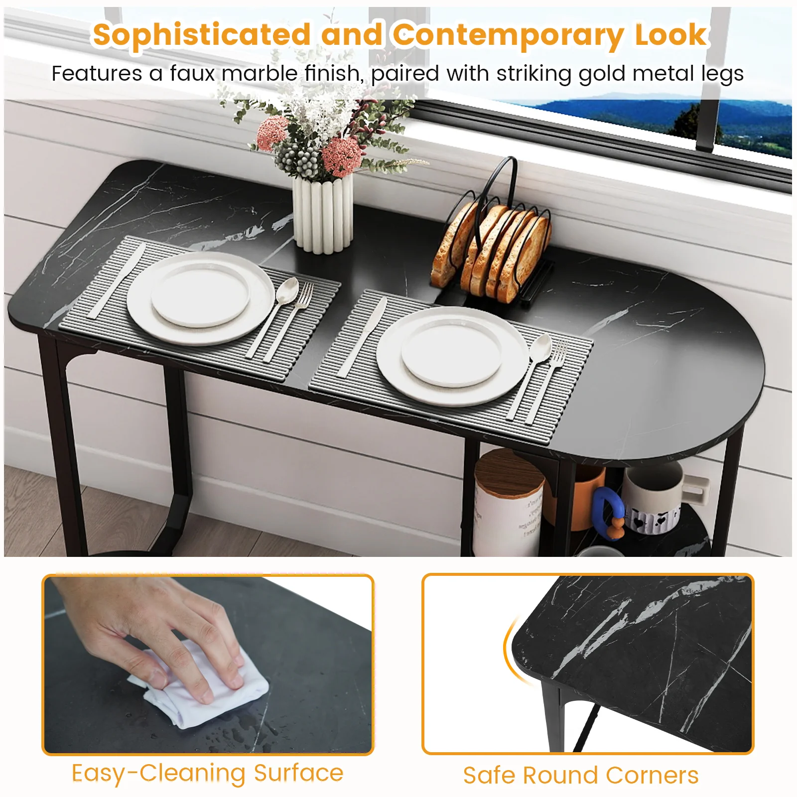 3-Piece Industrial Dining Table Set for Small Space, Black - Image 10