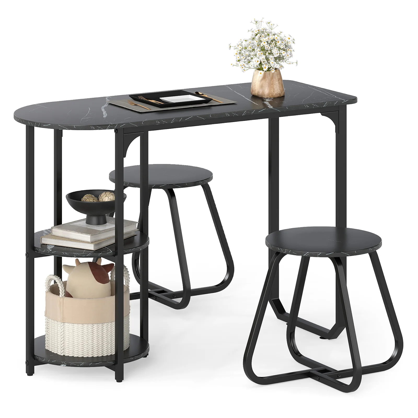 3-Piece Industrial Dining Table Set for Small Space, Black - Image 5