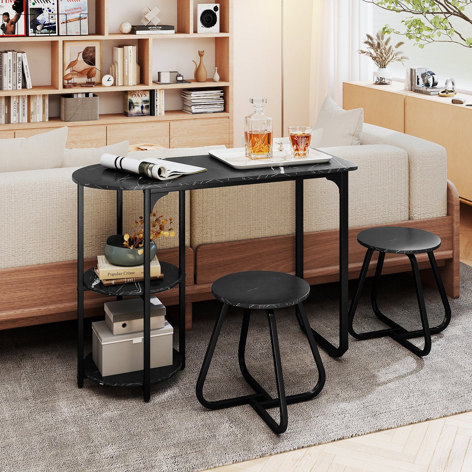 3-Piece Industrial Dining Table Set for Small Space, Black - Image 7