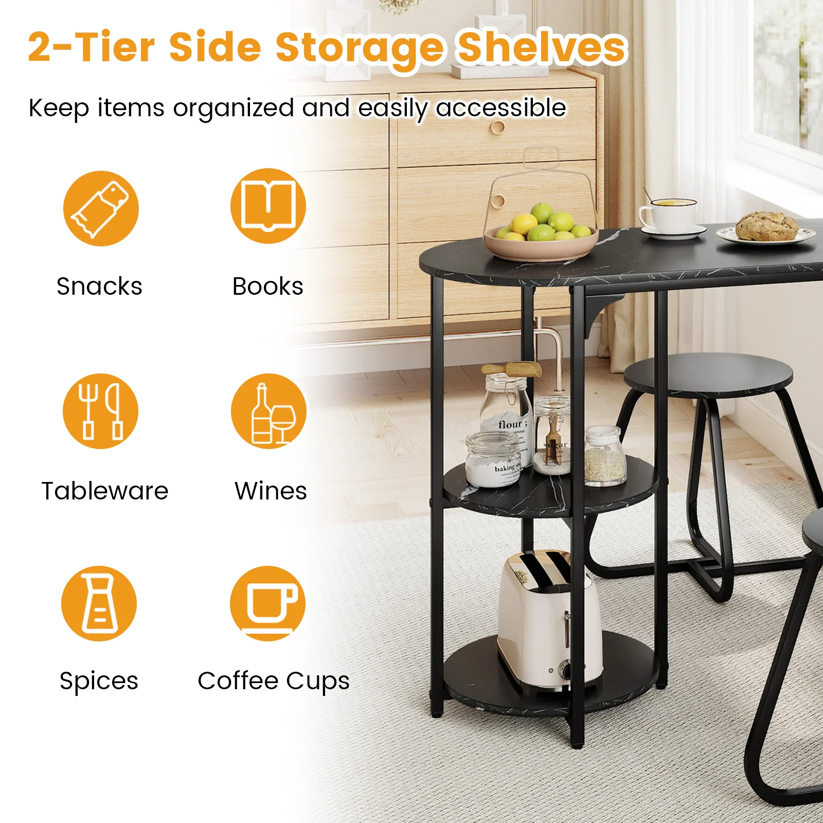 3-Piece Industrial Dining Table Set for Small Space, Black - Image 8