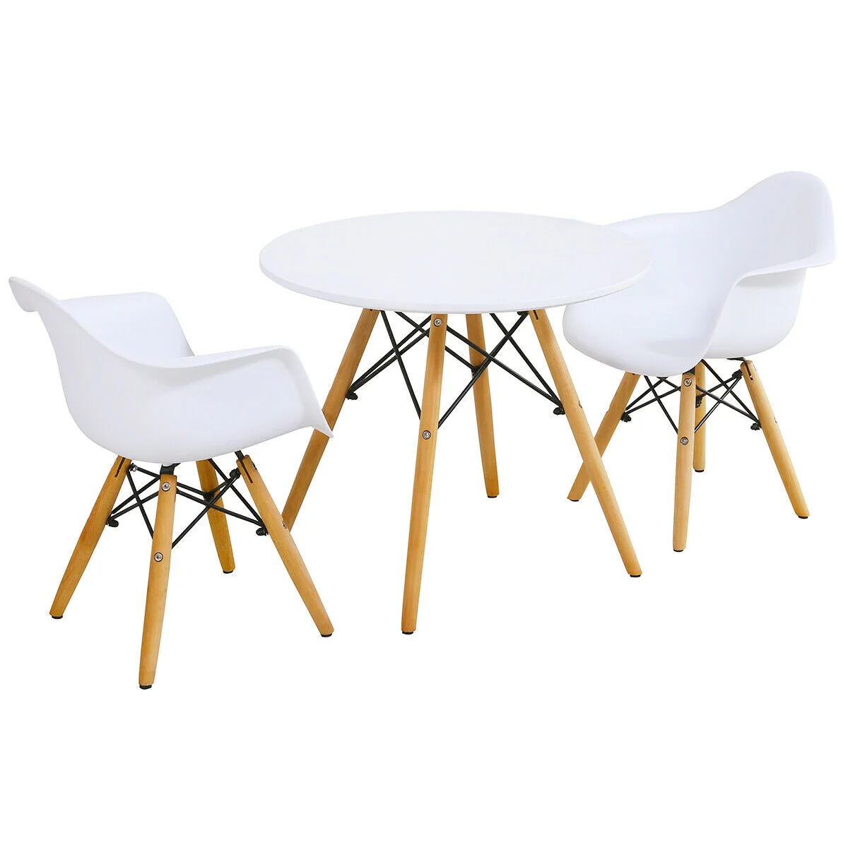 3 Piece Kids Modern Round Table Chair Set, White - Image 3