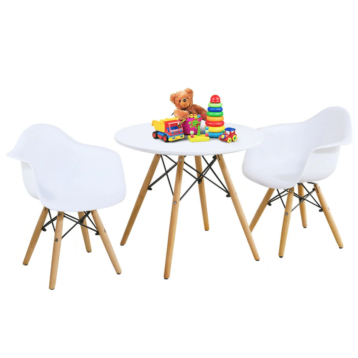 3 Piece Kids Modern Round Table Chair Set, White - Image 9