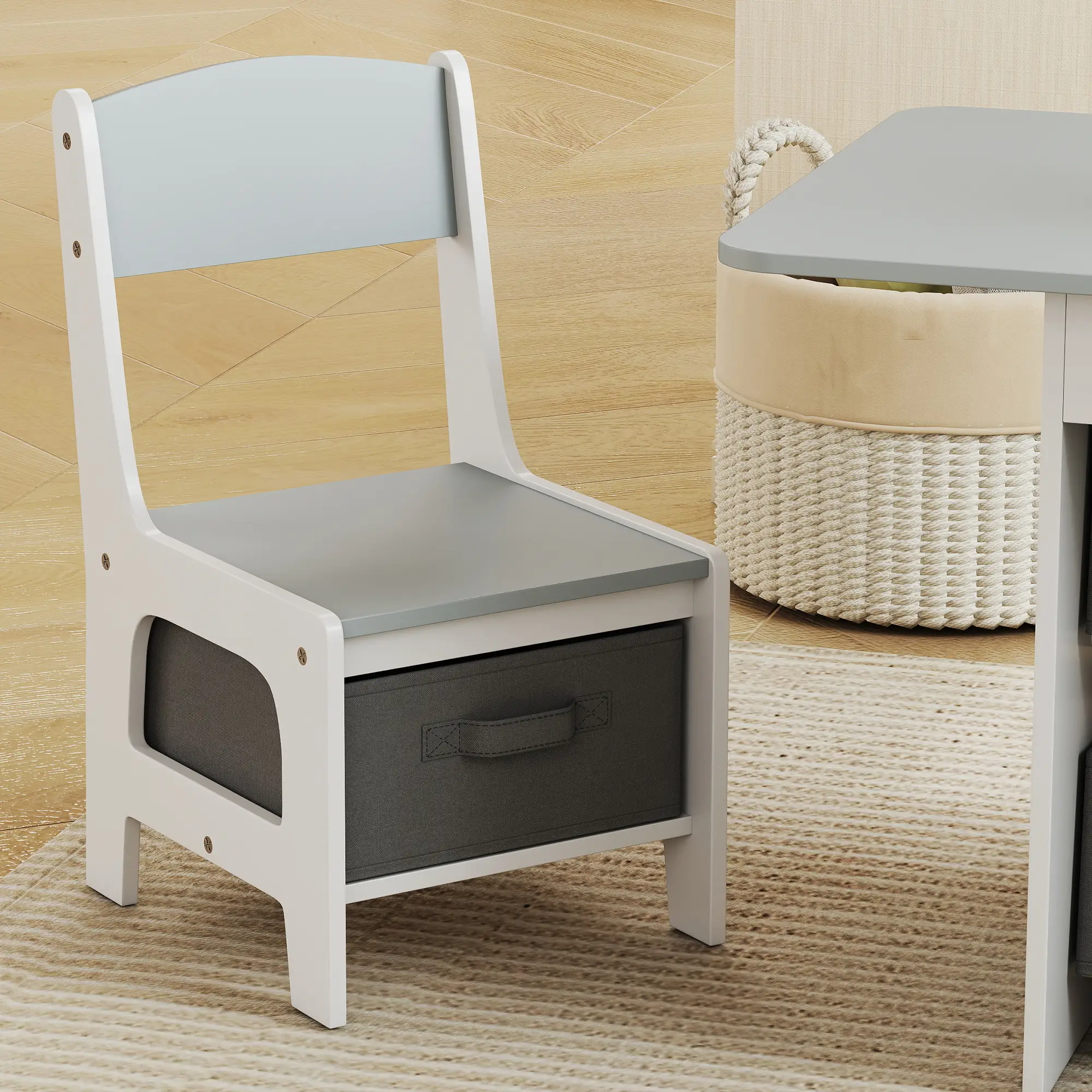 3 Piece Kids Table and Chair Set, 6 Removable Drawers, Light Grey - Image 10