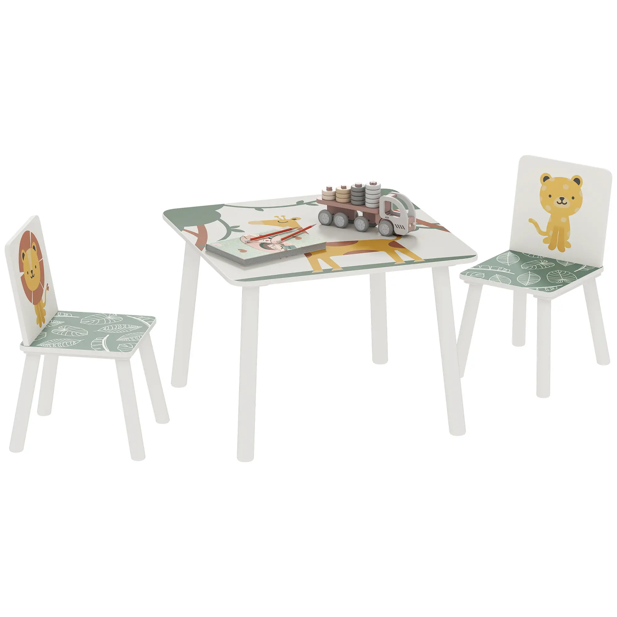 3-Piece Kids Table Chair Set Animal Pattern, Aged 3-8, Green - Image 11